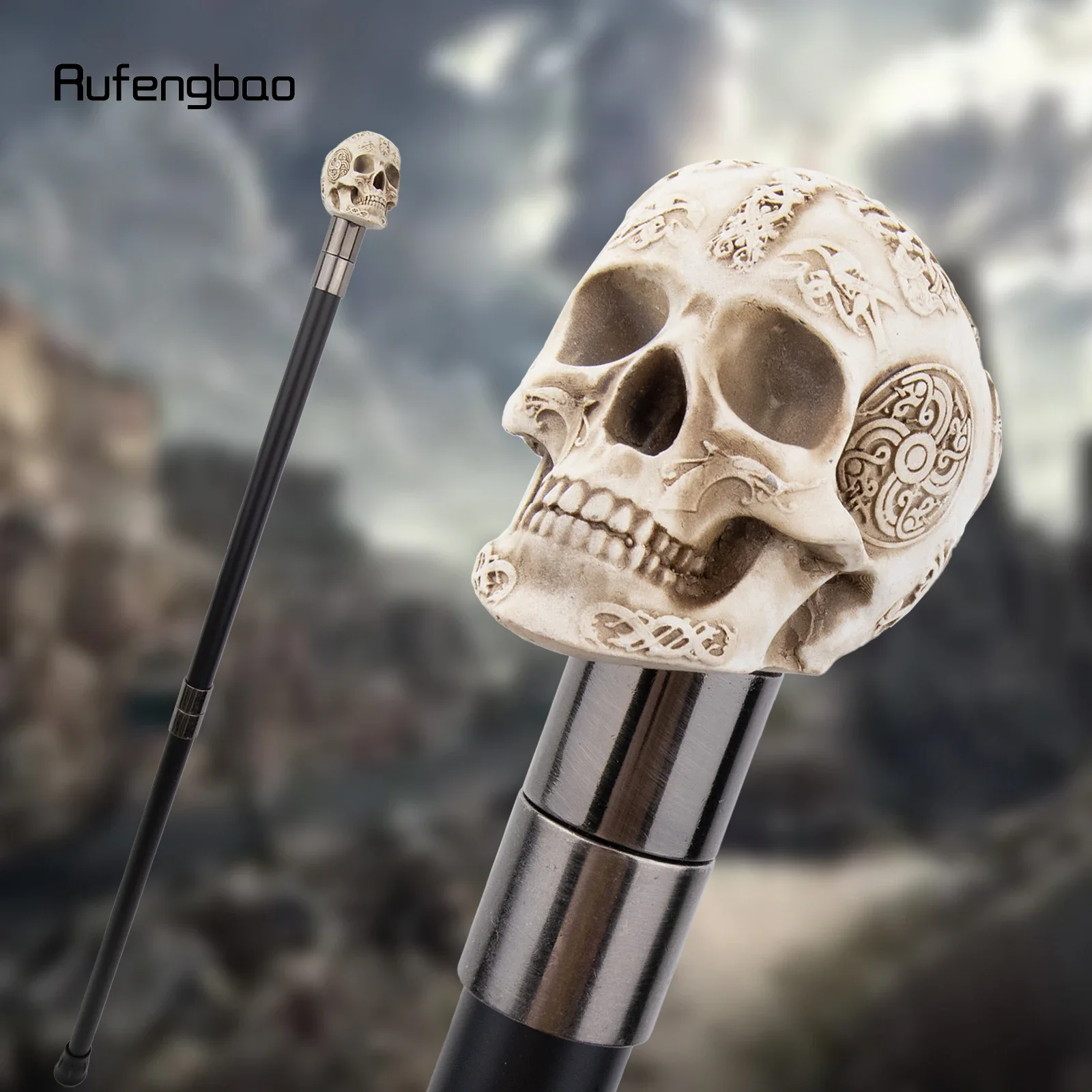 White Resin Skull Monster Head Walking Cane Fashion Decorative Steel Stick Gentleman Elegant Cosplay Cane Knob Crosier 94cm