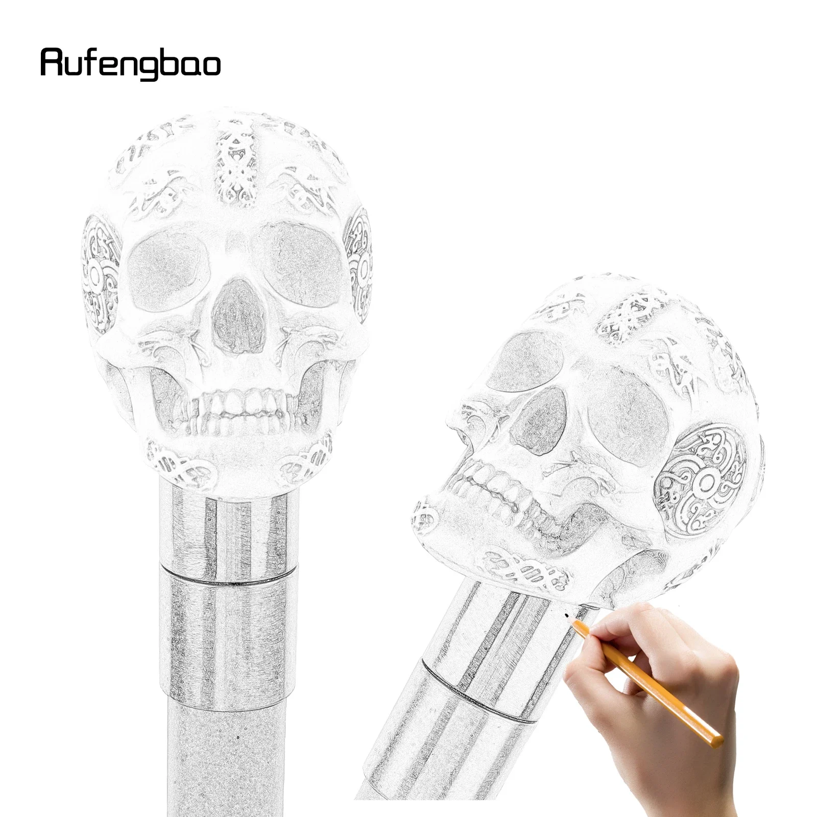 White Resin Skull Monster Head Walking Cane Fashion Decorative Steel Stick Gentleman Elegant Cosplay Cane Knob Crosier 94cm