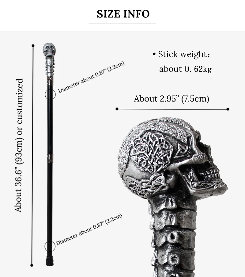 Silver Black Resin Skull Head Walking Stick Fashion Decorative Religious Women's Halloween Cosplay Canes Man's Walking Sticks