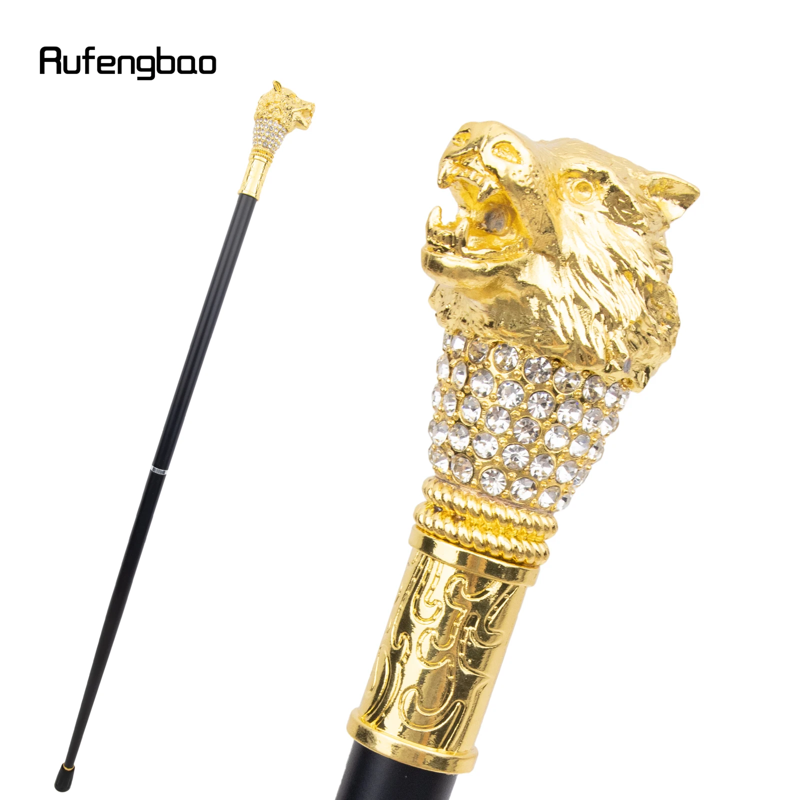 Golden White Wolf Head Fashion Walking Stick Decorative Stick Cospaly Vintage Party Fashionable Walking Cane Crosier 90cm