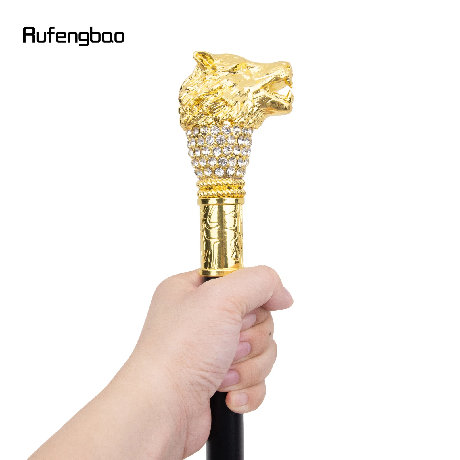 Golden White Wolf Head Fashion Walking Stick Decorative Stick Cospaly Vintage Party Fashionable Walking Cane Crosier 90cm