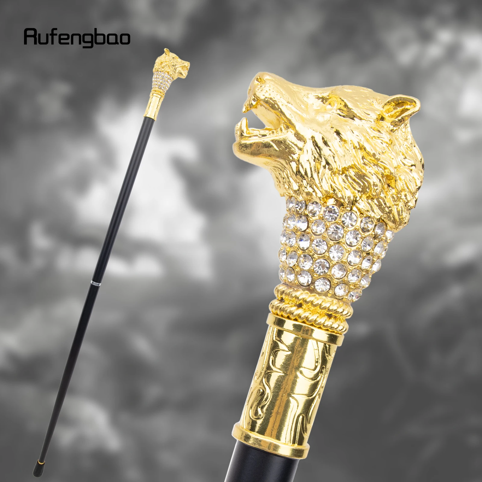 Golden White Wolf Head Fashion Walking Stick Decorative Stick Cospaly Vintage Party Fashionable Walking Cane Crosier 90cm