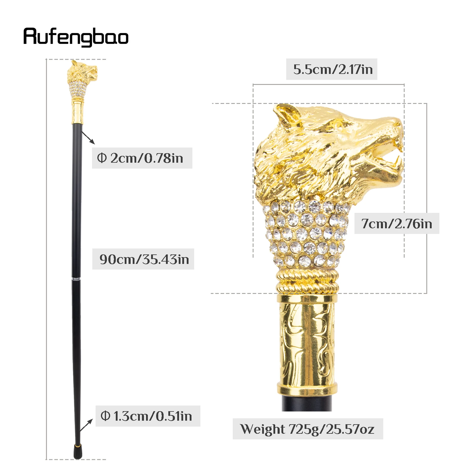Golden White Wolf Head Fashion Walking Stick Decorative Stick Cospaly Vintage Party Fashionable Walking Cane Crosier 90cm