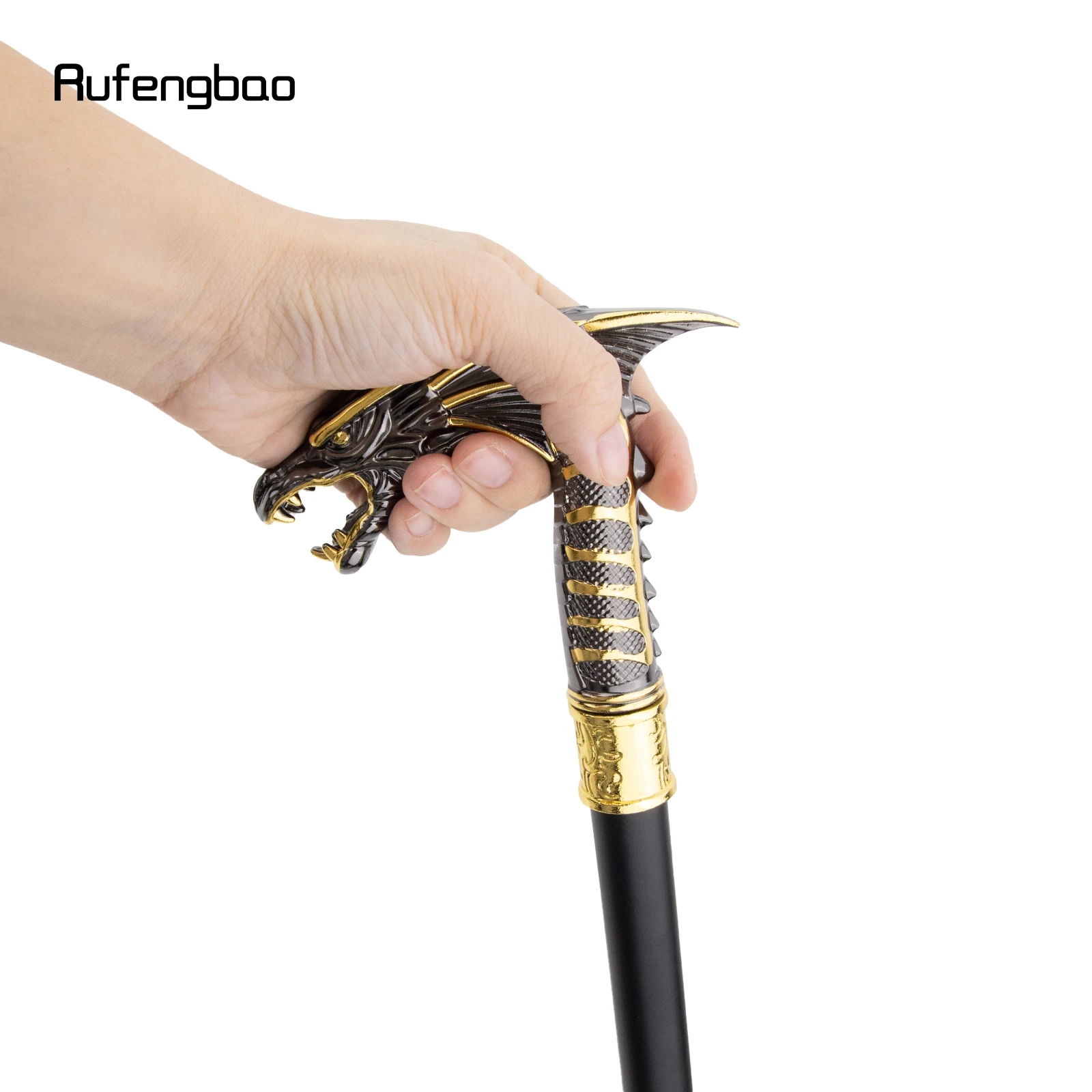 Golden Black Dragon Head Walking Cane Fashion Decorative Walking Stick Cosplay Cane Knob Crosier Performance Stage Cane 93cm