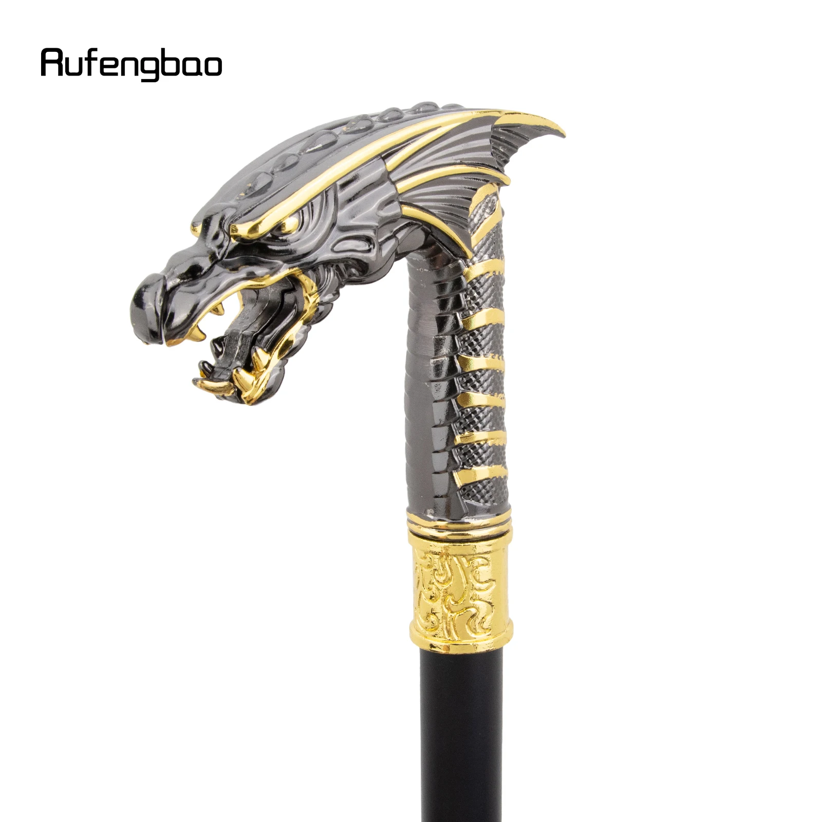 Golden Black Dragon Head Walking Cane Fashion Decorative Walking Stick Cosplay Cane Knob Crosier Performance Stage Cane 93cm