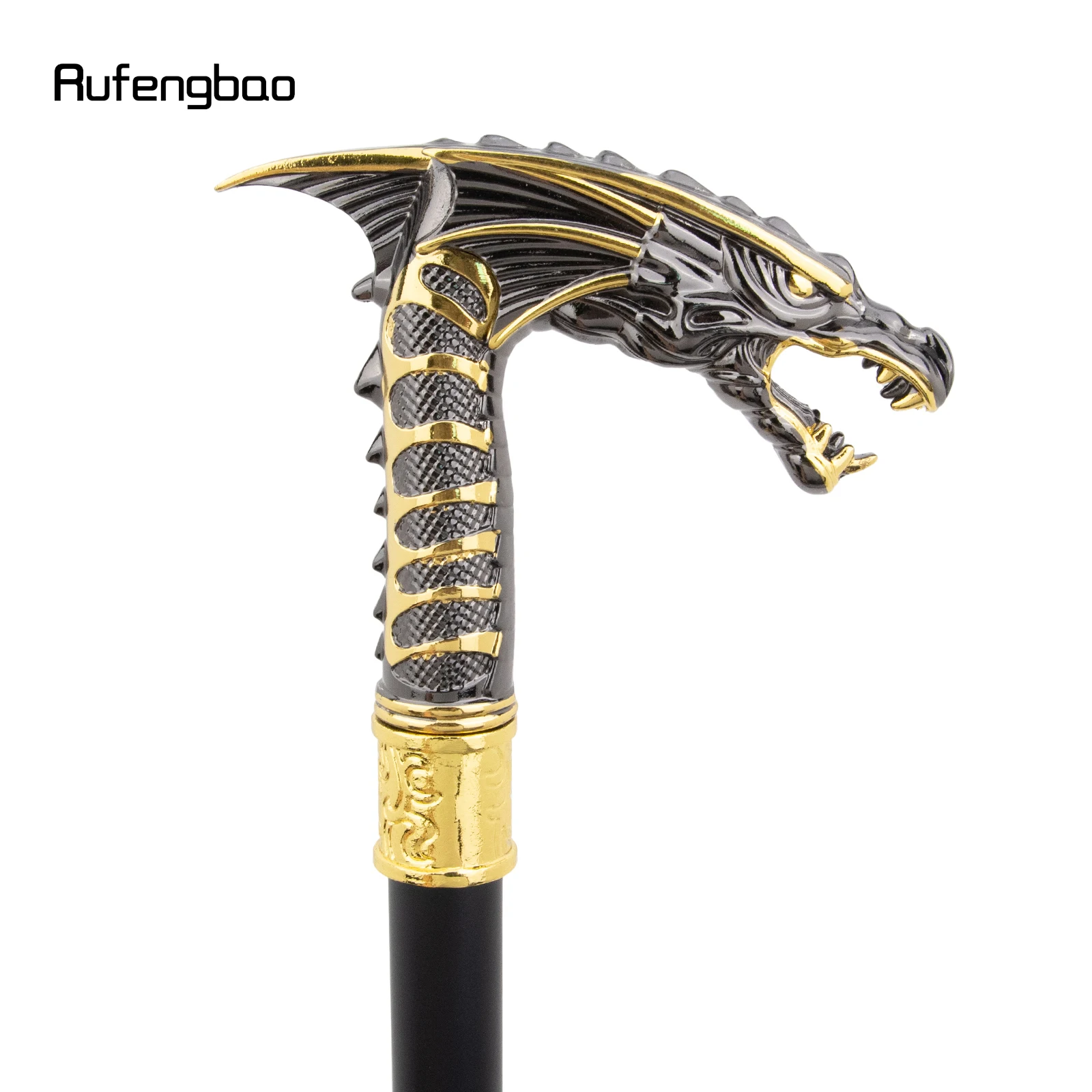 Golden Black Dragon Head Walking Cane Fashion Decorative Walking Stick Cosplay Cane Knob Crosier Performance Stage Cane 93cm