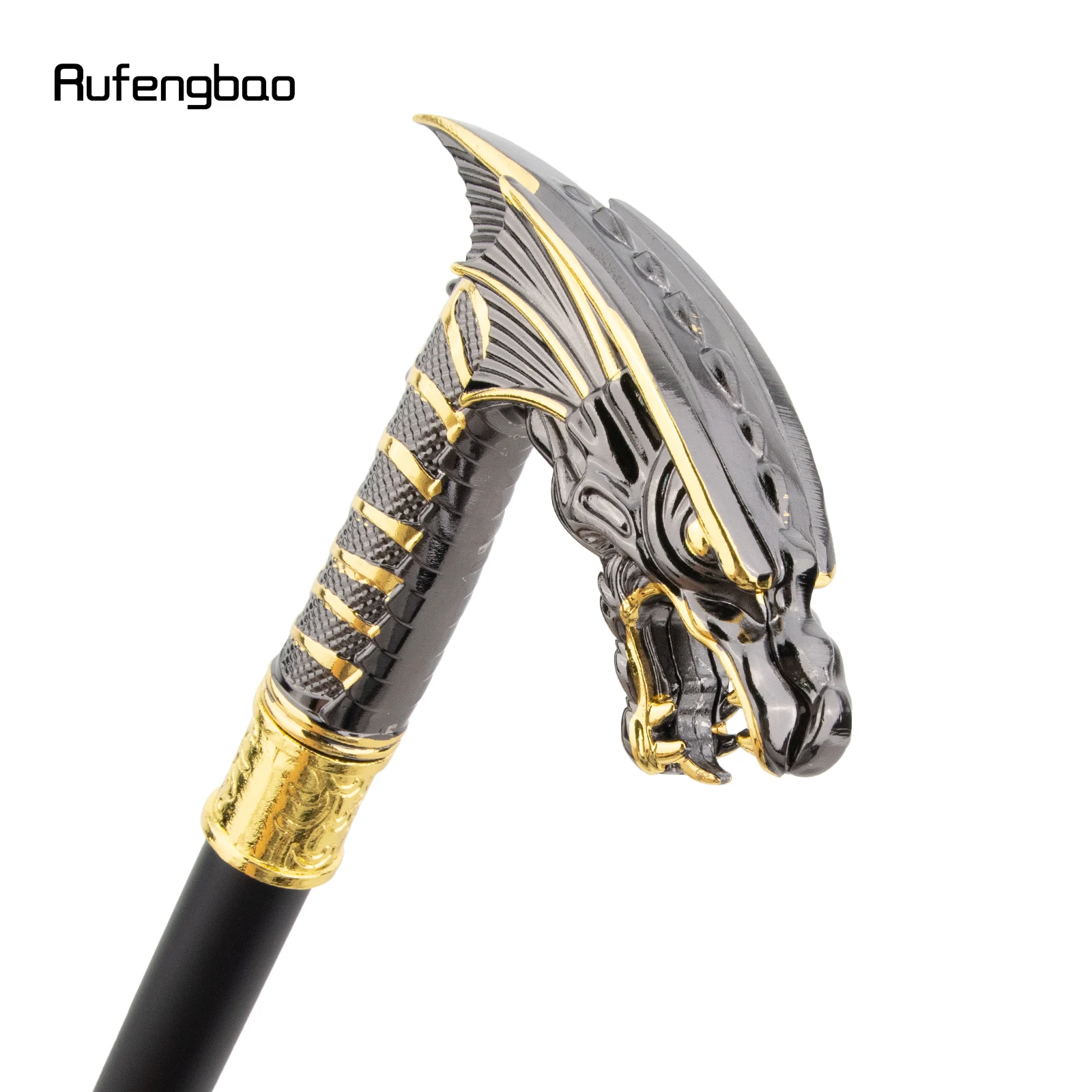 Golden Black Dragon Head Walking Cane Fashion Decorative Walking Stick Cosplay Cane Knob Crosier Performance Stage Cane 93cm