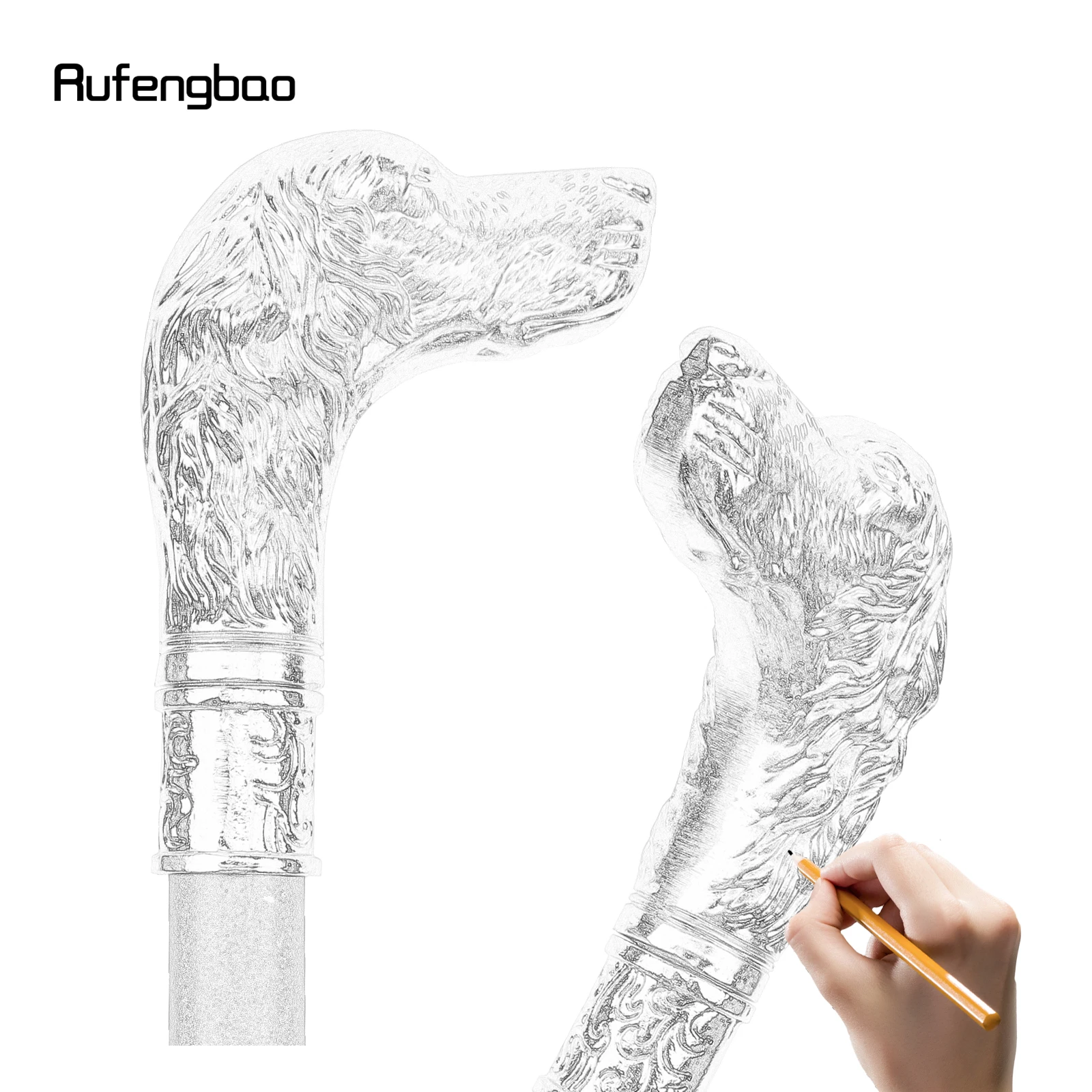 White Loyal Dog Head Walking Cane Fashion Decorative Walking Stick Gentleman Elegant Cosplay Cane Knob Crosier 93cm