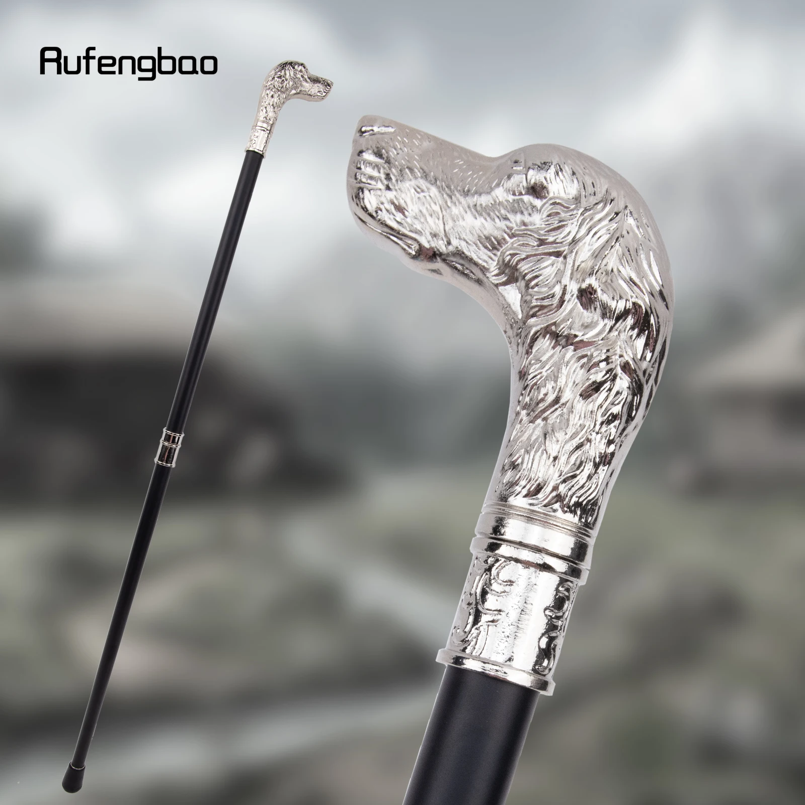 White Loyal Dog Head Walking Cane Fashion Decorative Walking Stick Gentleman Elegant Cosplay Cane Knob Crosier 93cm