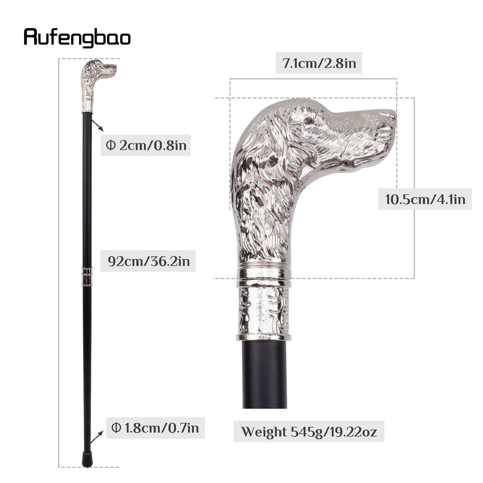 White Loyal Dog Head Walking Cane Fashion Decorative Walking Stick Gentleman Elegant Cosplay Cane Knob Crosier 93cm