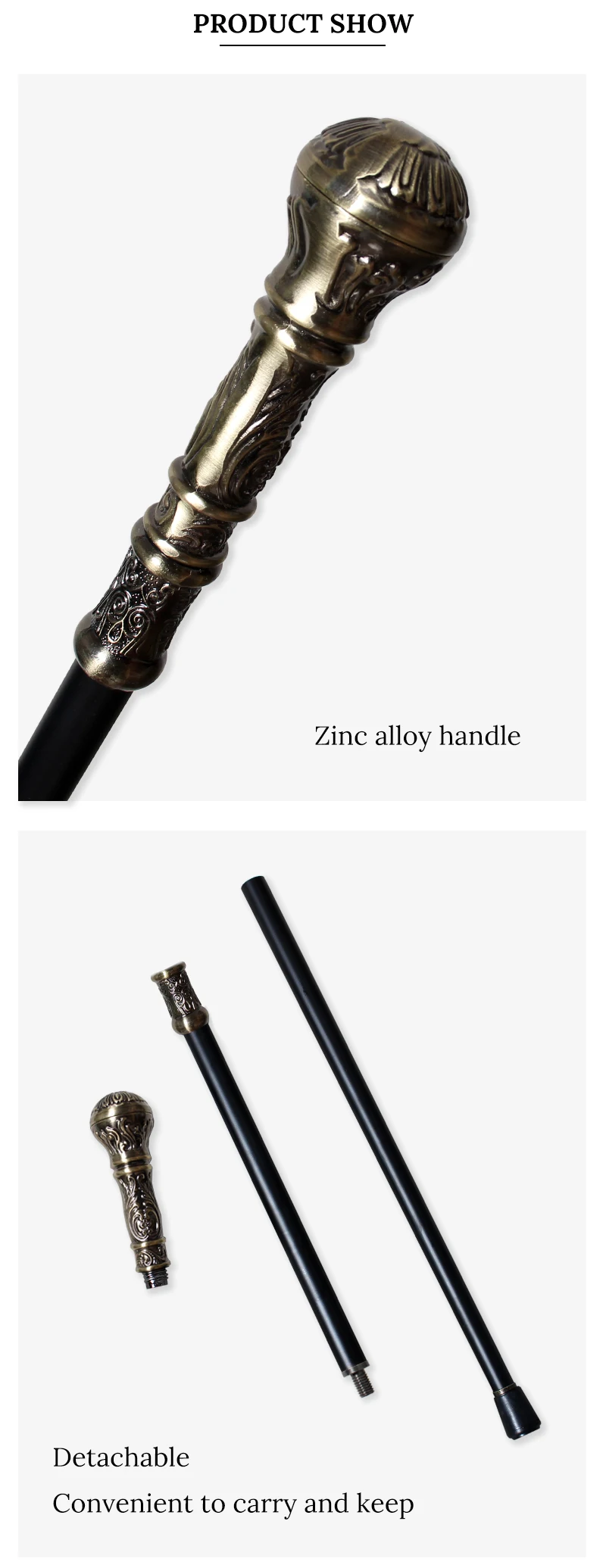 Luxury Vintage Antique Bronze Detachable Walking Cane Elegant Stick Fashion Accessory for Men And Women Party Use