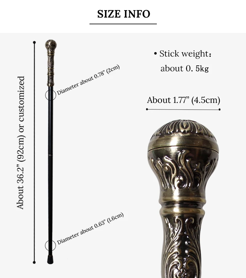 Luxury Vintage Antique Bronze Detachable Walking Cane Elegant Stick Fashion Accessory for Men And Women Party Use