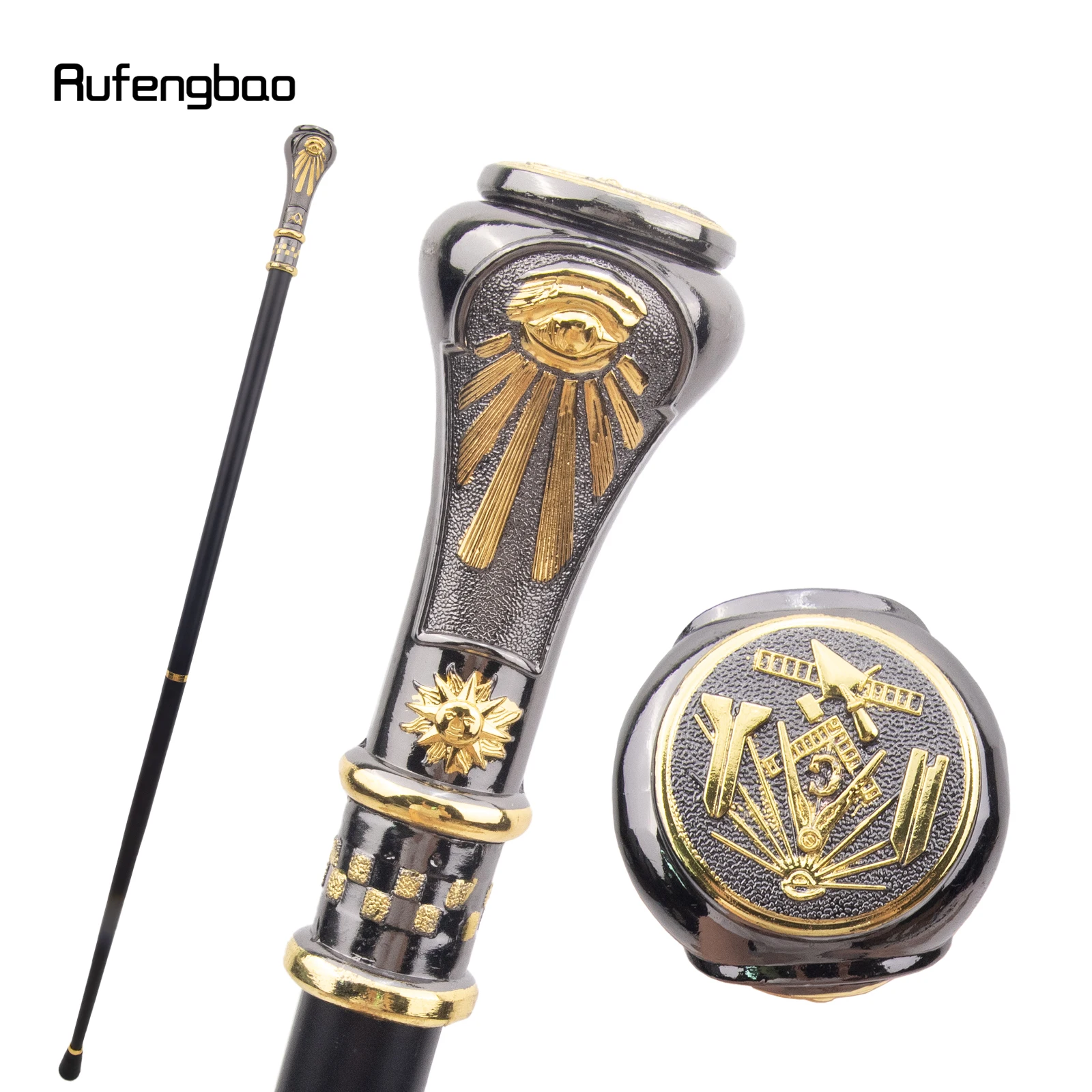 Golden Black Freemasonry Freemasons VG Totem Relief Walking Cane Fashion Walking Stick Gentleman Crosier Knob Walking Stick 93cm