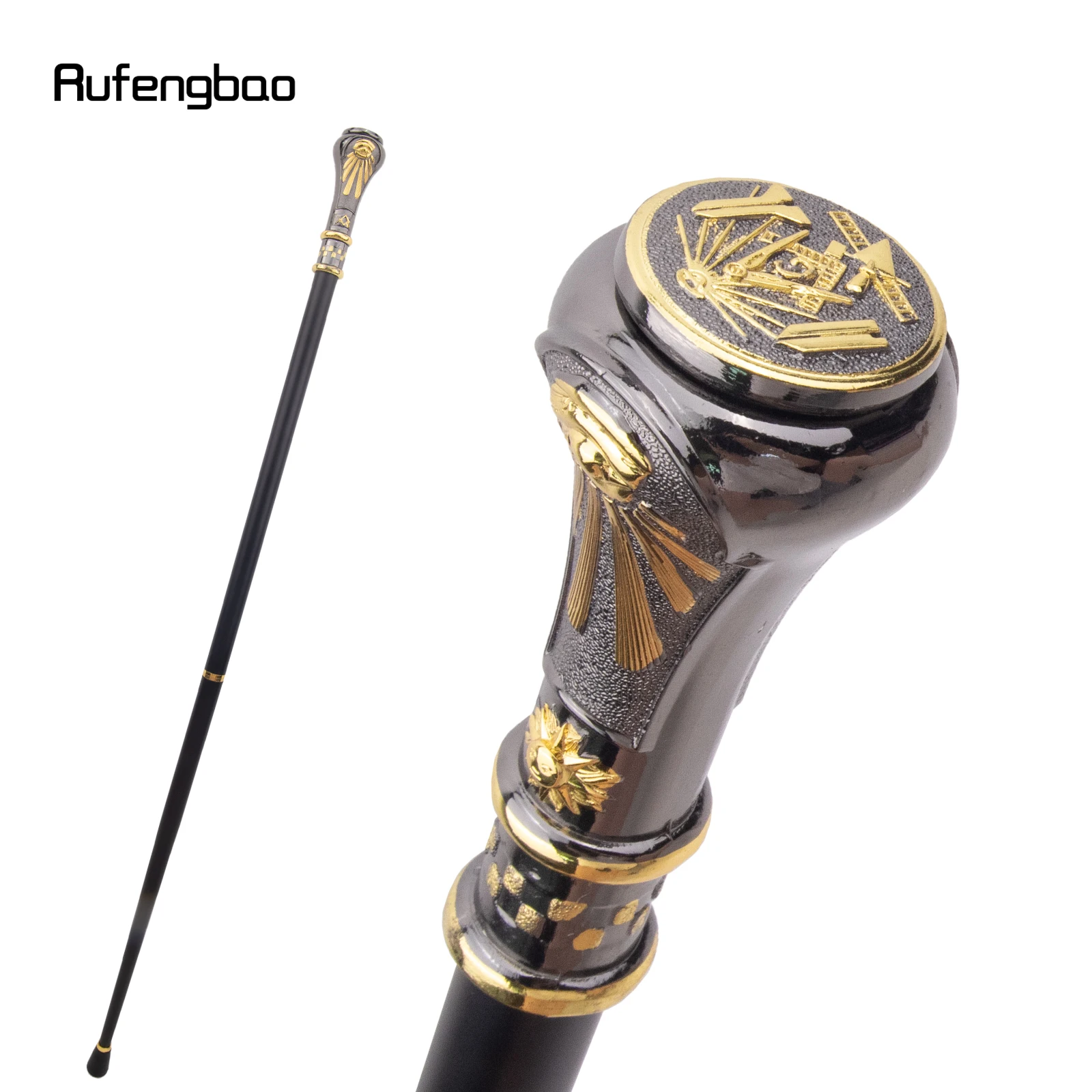 Golden Black Freemasonry Freemasons VG Totem Relief Walking Cane Fashion Walking Stick Gentleman Crosier Knob Walking Stick 93cm