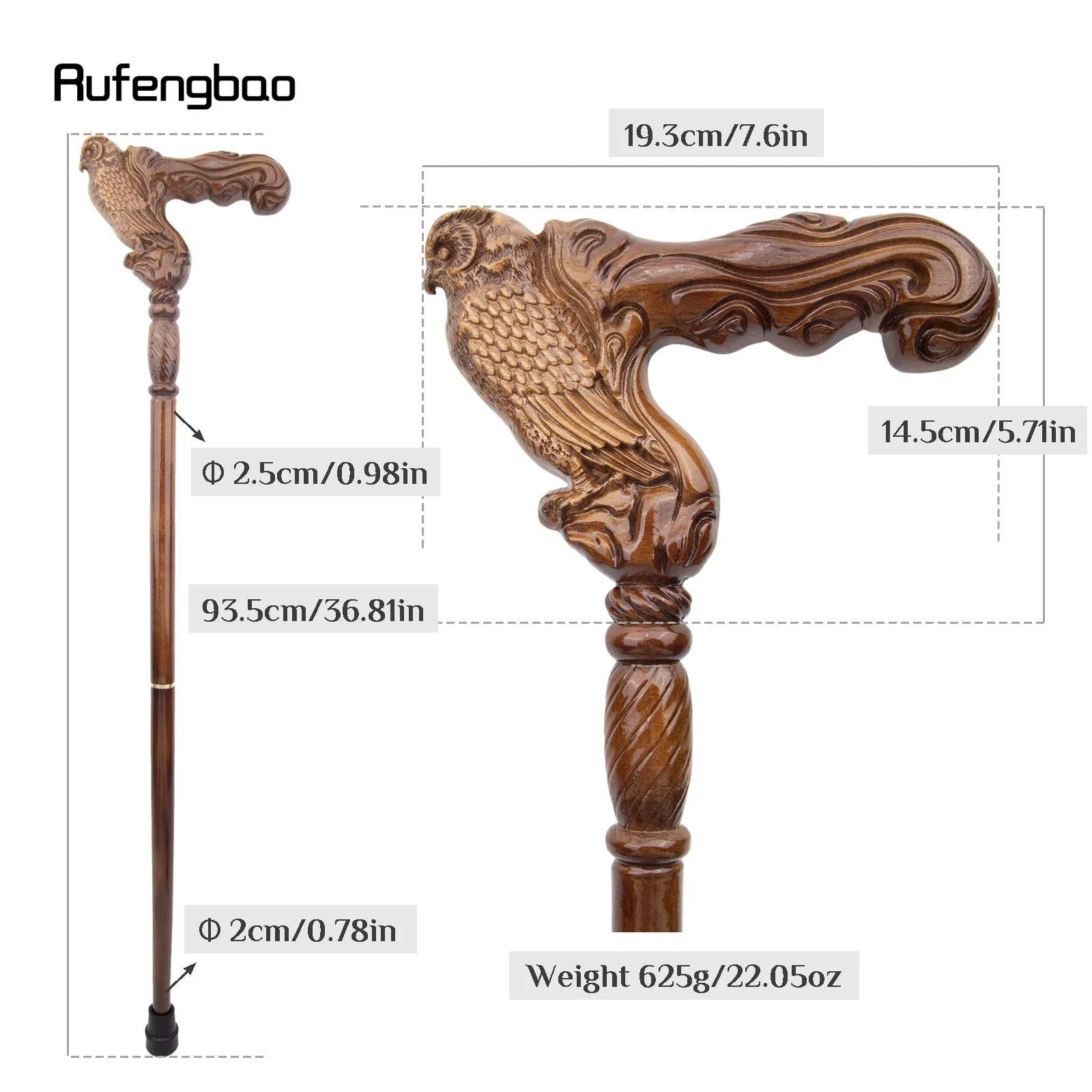 Brown Owl Eagle Wooden Fashion Stick Decorative Vampire Party Wood Cane Mace Wand Crosier 94cm Performance Stage Cane