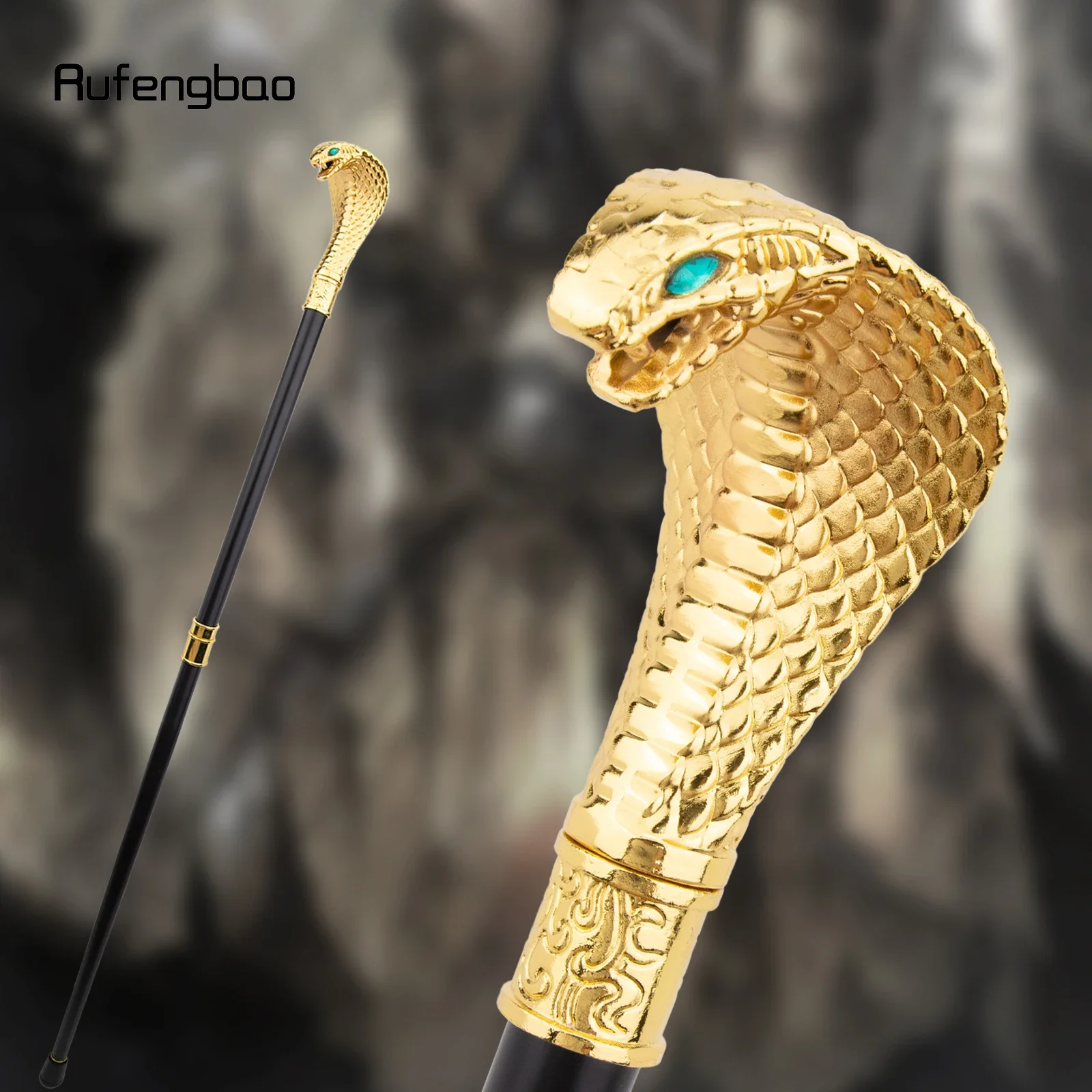 Golden Luxury Cobra Snake Handle Fashion Walking Stick Cane Elegant Crosier Knob Walking Stick 94cm Performance Stage Cane