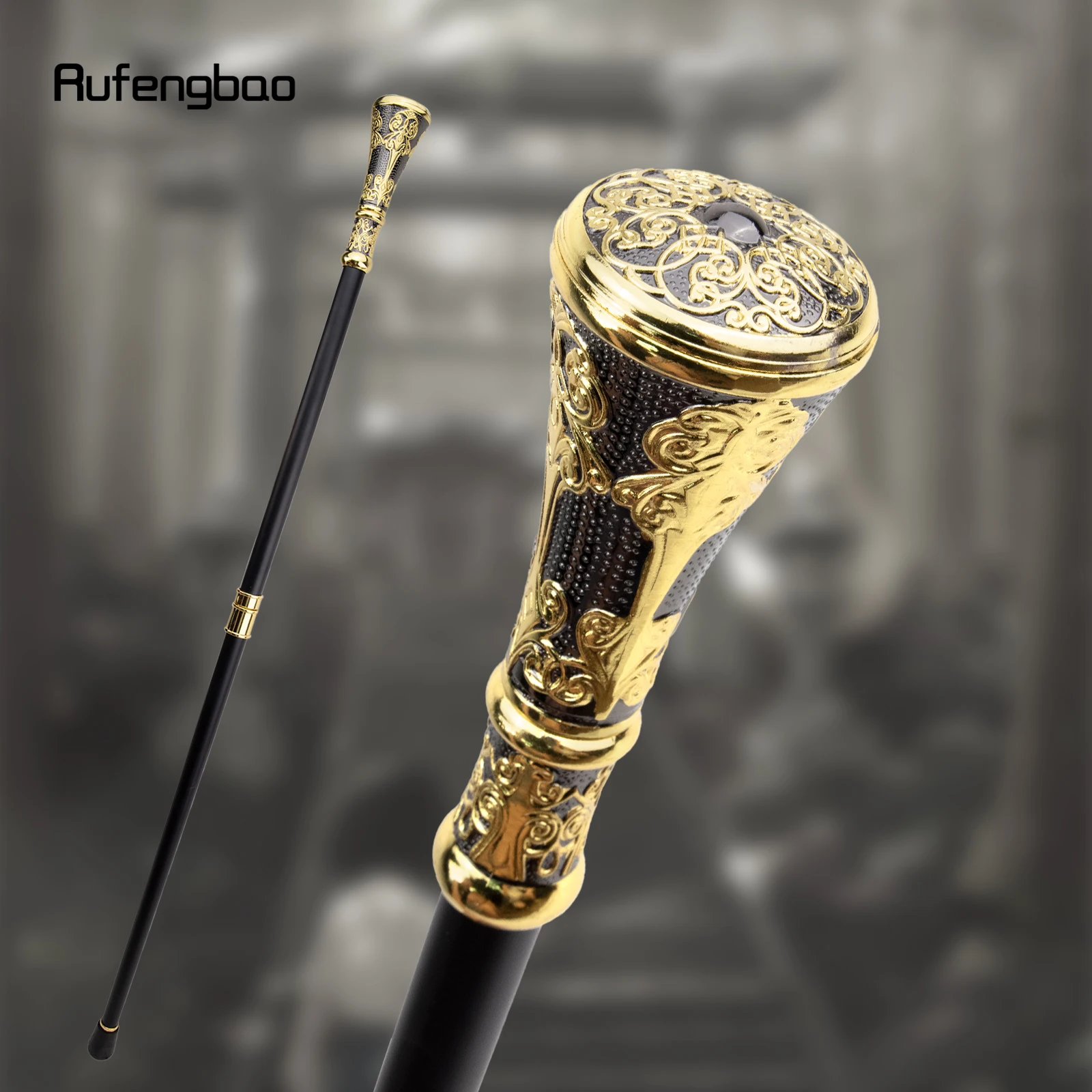 Golden Black Luxury Flower Round Handle Fashion Walking Stick for Party Decorative Walking Cane Elegant Knob Crosier Knob 93cm