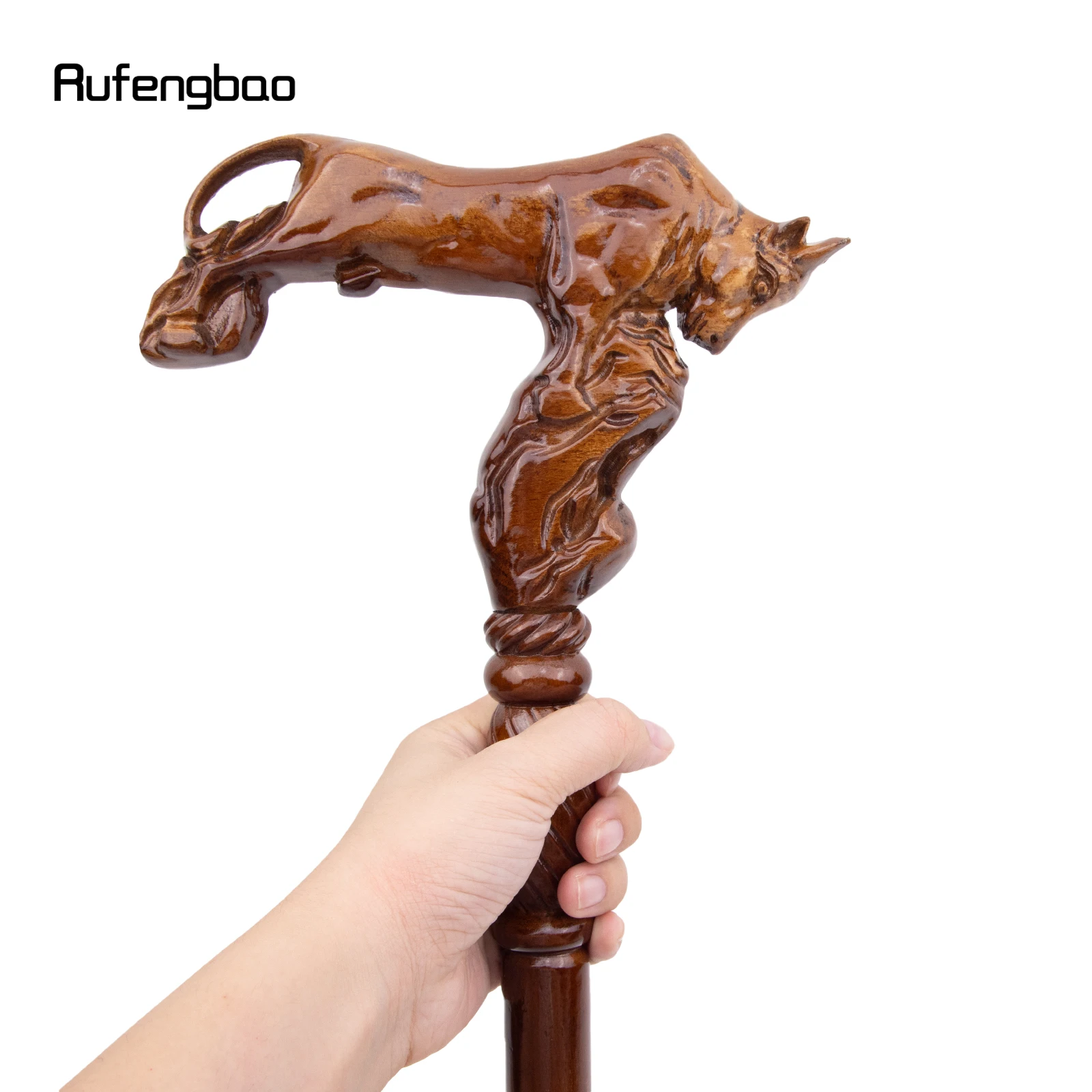 Fighting Bull Brown Wooden Fashion Stick Decorative Vampire Cospaly Party Wood Walking Cane Performance stage Cane 96cm