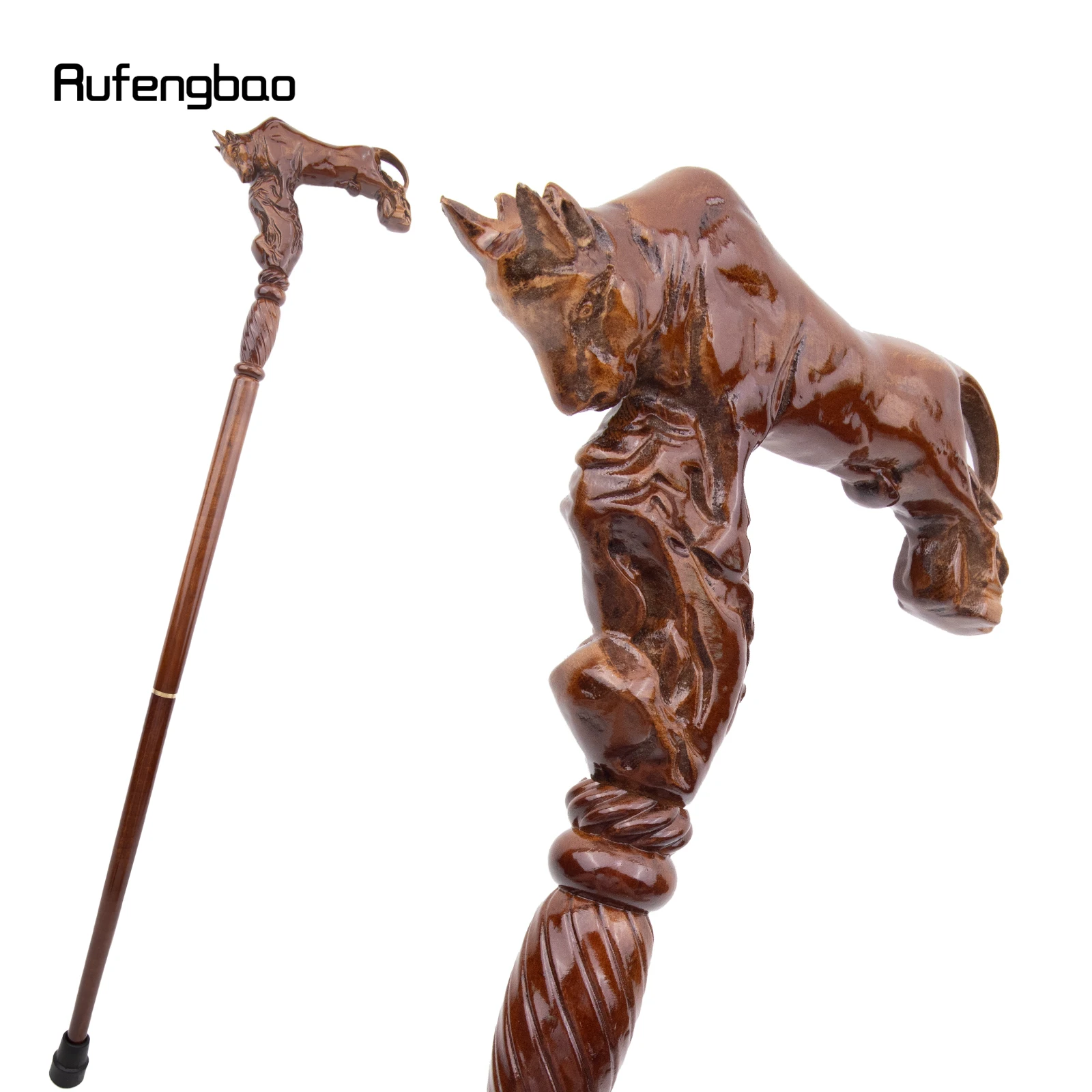 Fighting Bull Brown Wooden Fashion Stick Decorative Vampire Cospaly Party Wood Walking Cane Performance stage Cane 96cm
