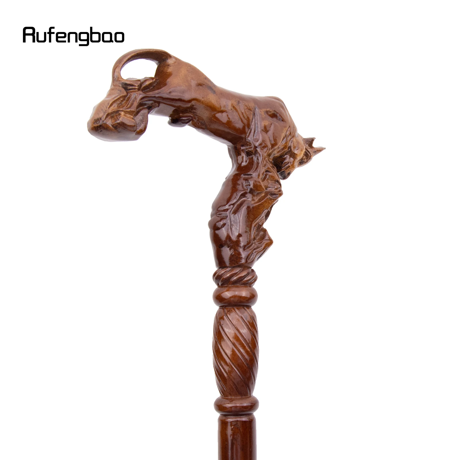 Fighting Bull Brown Wooden Fashion Stick Decorative Vampire Cospaly Party Wood Walking Cane Performance stage Cane 96cm