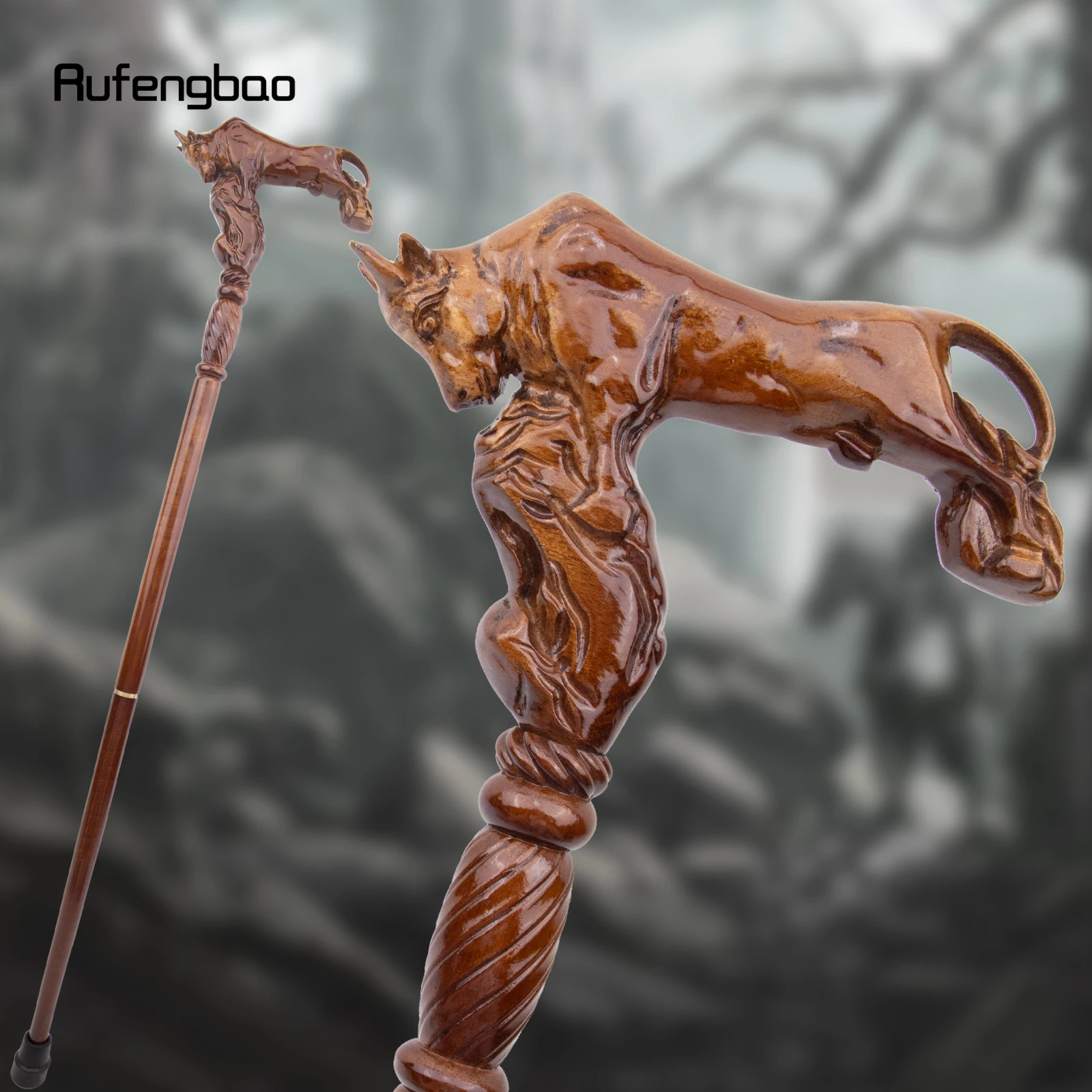 Fighting Bull Brown Wooden Fashion Stick Decorative Vampire Cospaly Party Wood Walking Cane Performance stage Cane 96cm