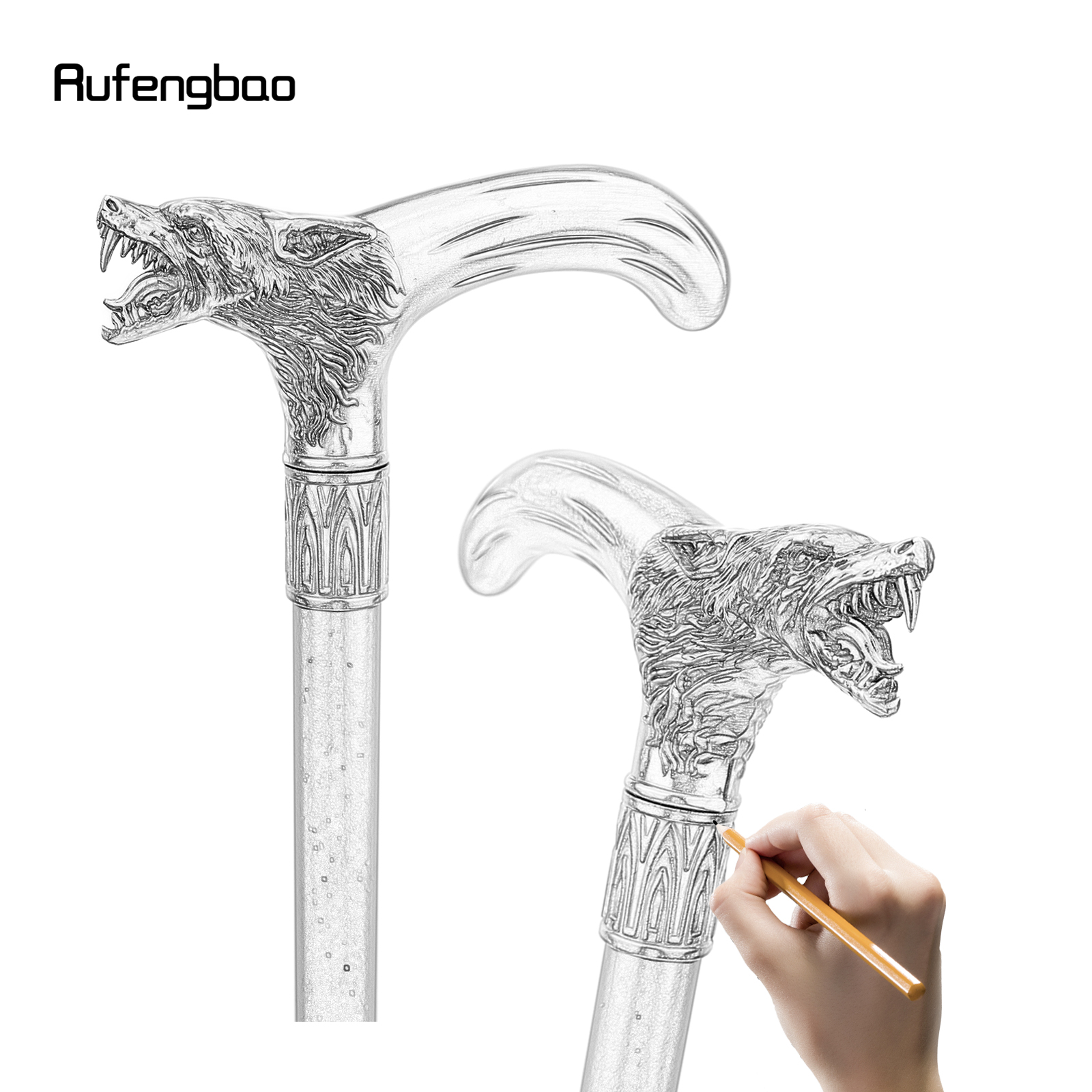 Golden Black Wolf Head Biting Walking Cane Fashion Decorative Walking Stick Gentleman Elegant Cosplay Cane Knob Crosier 93cm