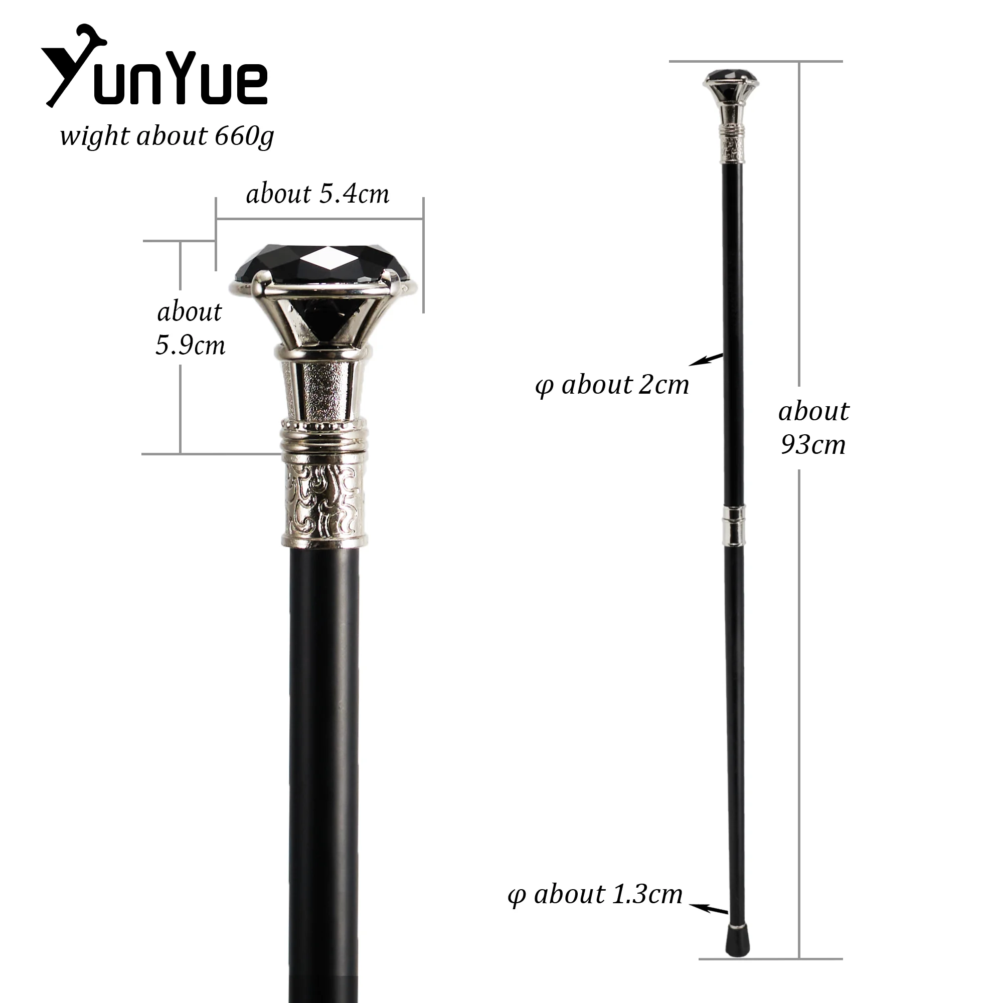 Black Diamond Type Silver Walking Cane Gentleman Elegant Fashion Decorative Walking Stick Lady Vintage Cosplay Crosier Knob Cane