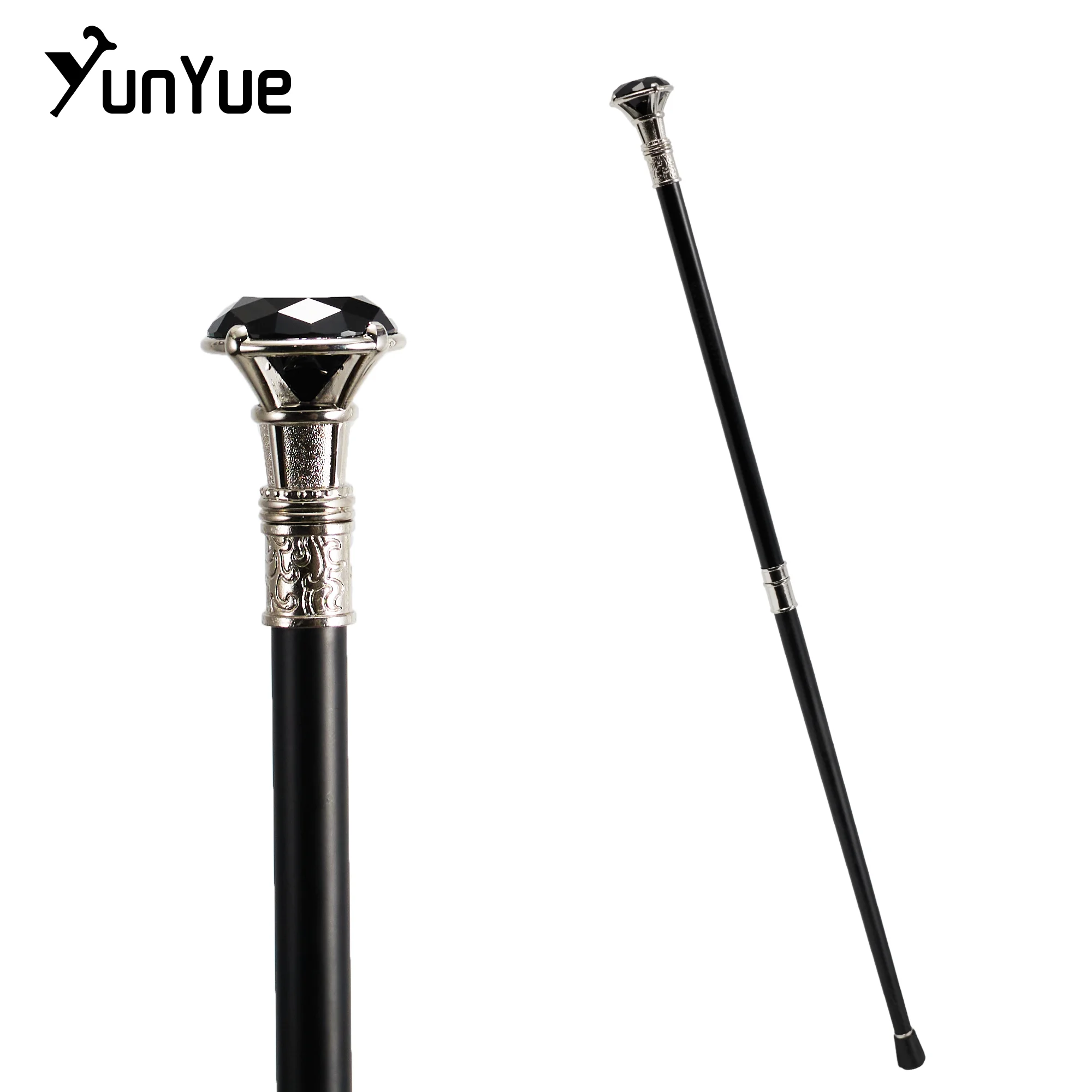 Black Diamond Type Silver Walking Cane Gentleman Elegant Fashion Decorative Walking Stick Lady Vintage Cosplay Crosier Knob Cane