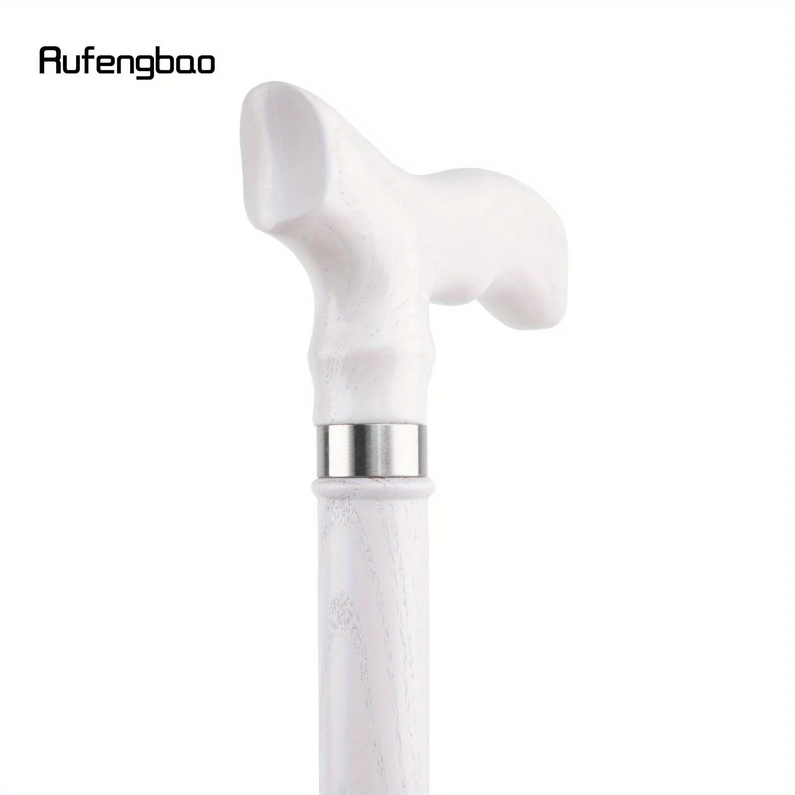 White Trapezoidal Handle Wooden Single Joint Fashion Stick Cane Halloween Mace Crutch Wand Crosier Performance Stage Cane 94cm