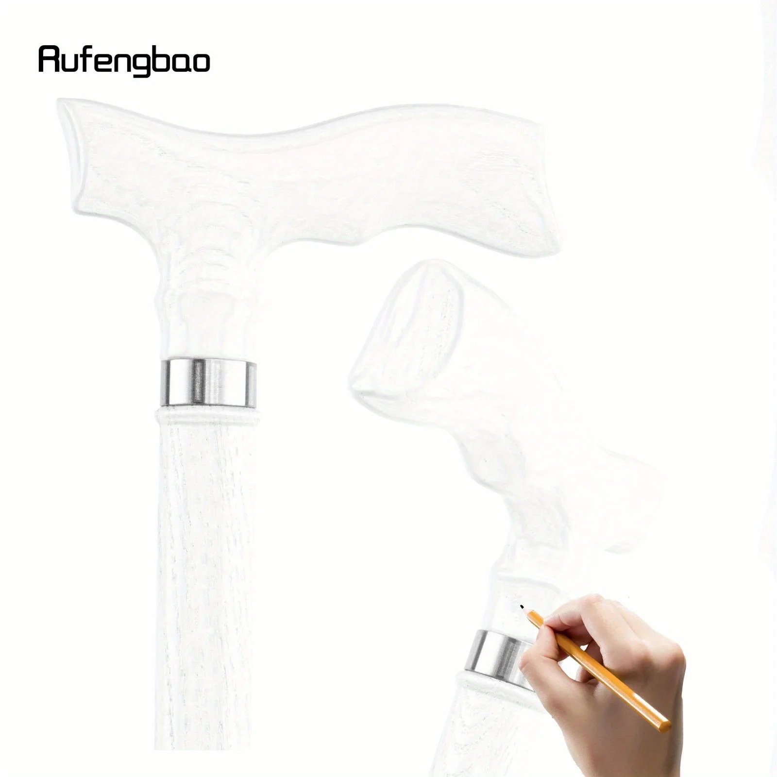 White Trapezoidal Handle Wooden Single Joint Fashion Stick Cane Halloween Mace Crutch Wand Crosier Performance Stage Cane 94cm