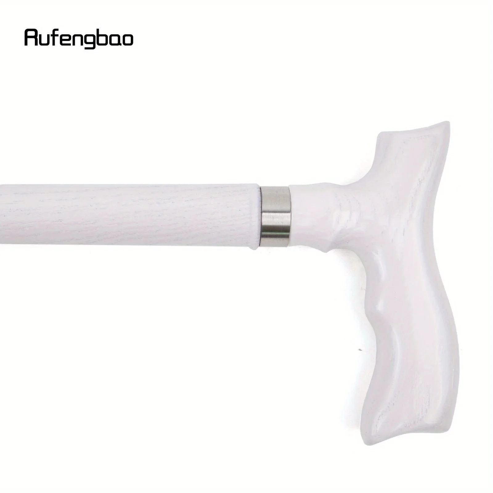 White Trapezoidal Handle Wooden Single Joint Fashion Stick Cane Halloween Mace Crutch Wand Crosier Performance Stage Cane 94cm