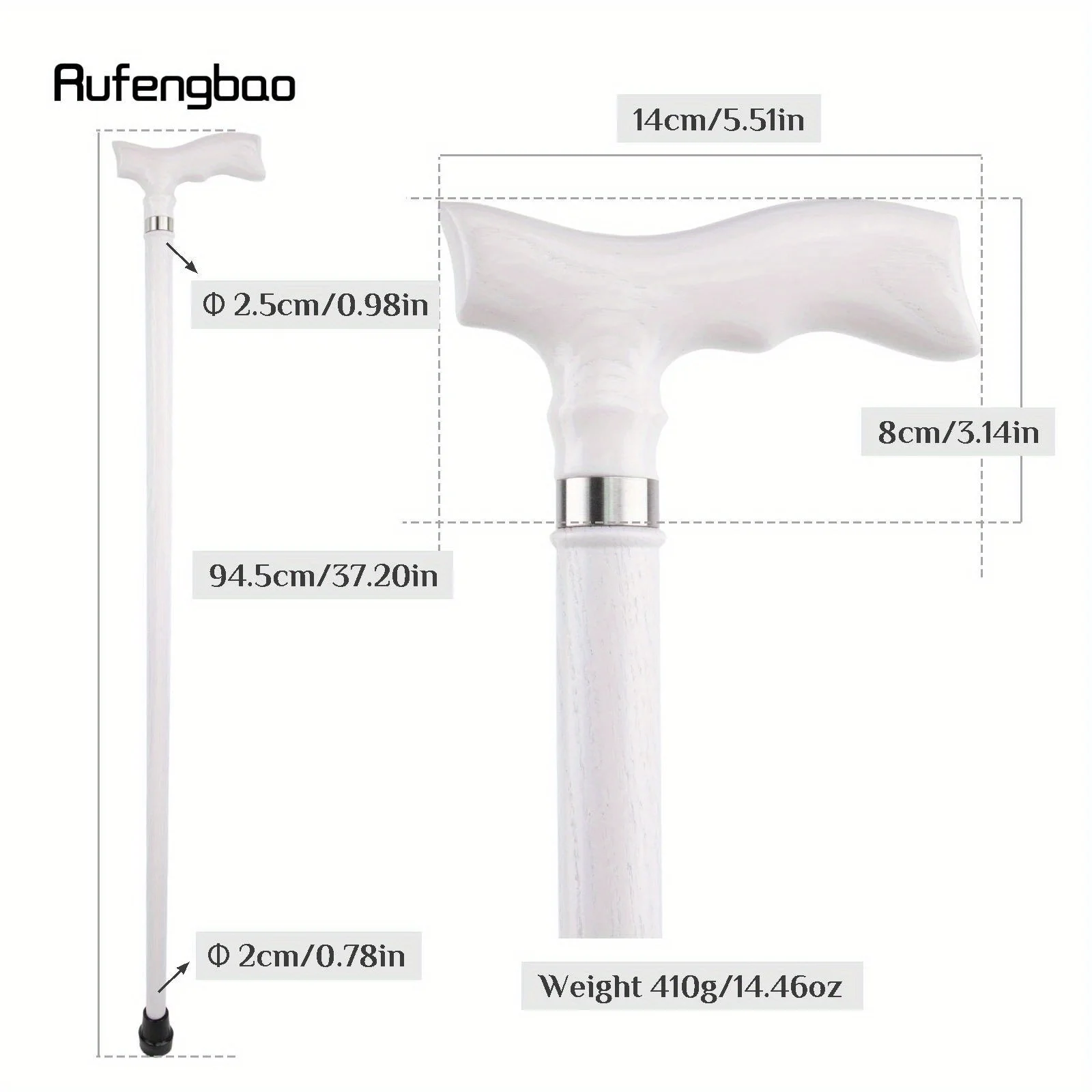 White Trapezoidal Handle Wooden Single Joint Fashion Stick Cane Halloween Mace Crutch Wand Crosier Performance Stage Cane 94cm
