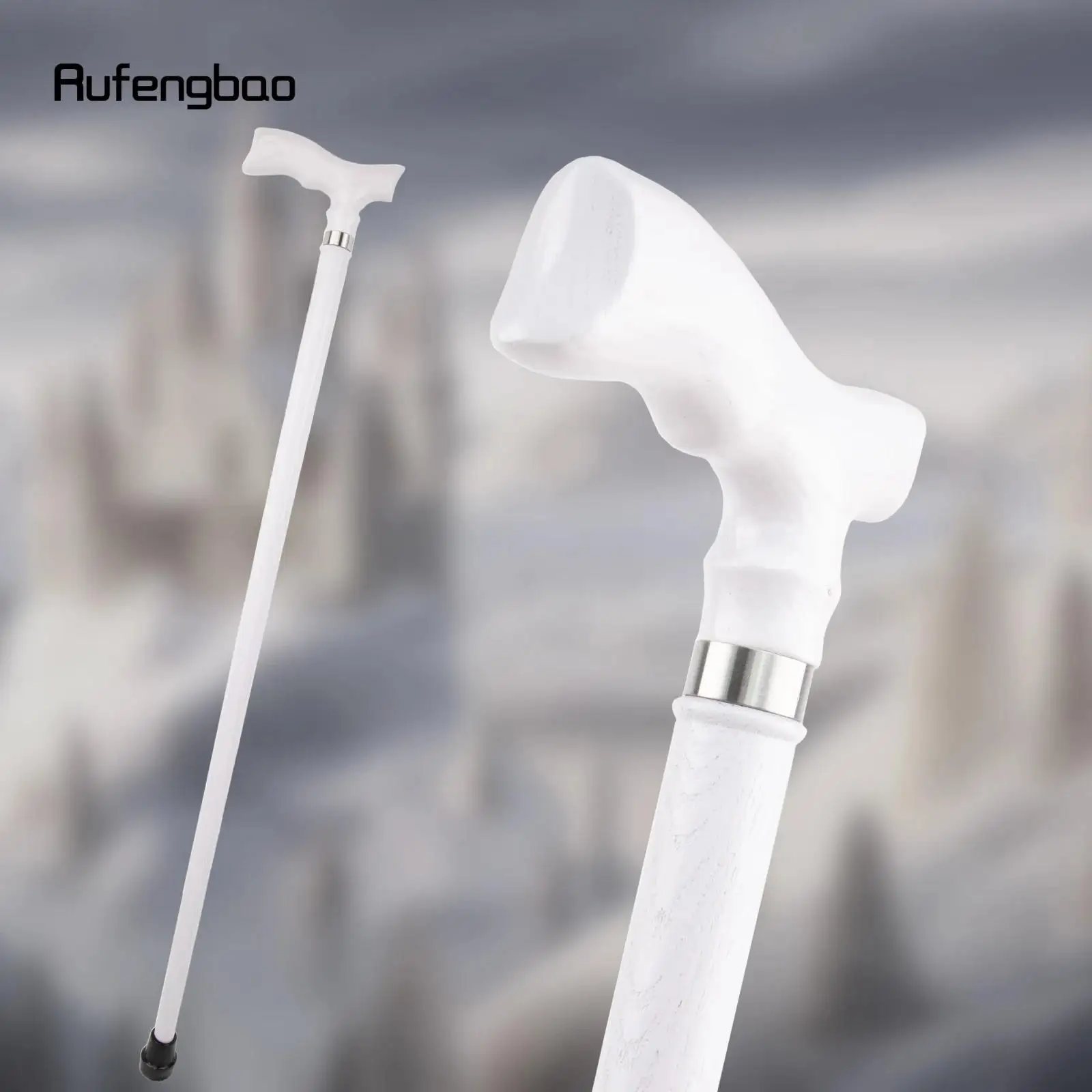 White Trapezoidal Handle Wooden Single Joint Fashion Stick Cane Halloween Mace Crutch Wand Crosier Performance Stage Cane 94cm