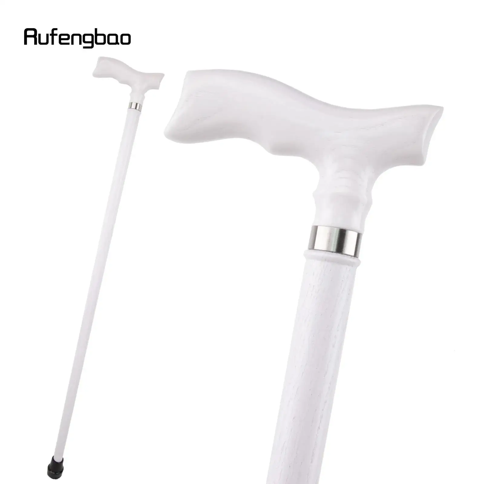 White Trapezoidal Handle Wooden Single Joint Fashion Stick Cane Halloween Mace Crutch Wand Crosier Performance Stage Cane 94cm