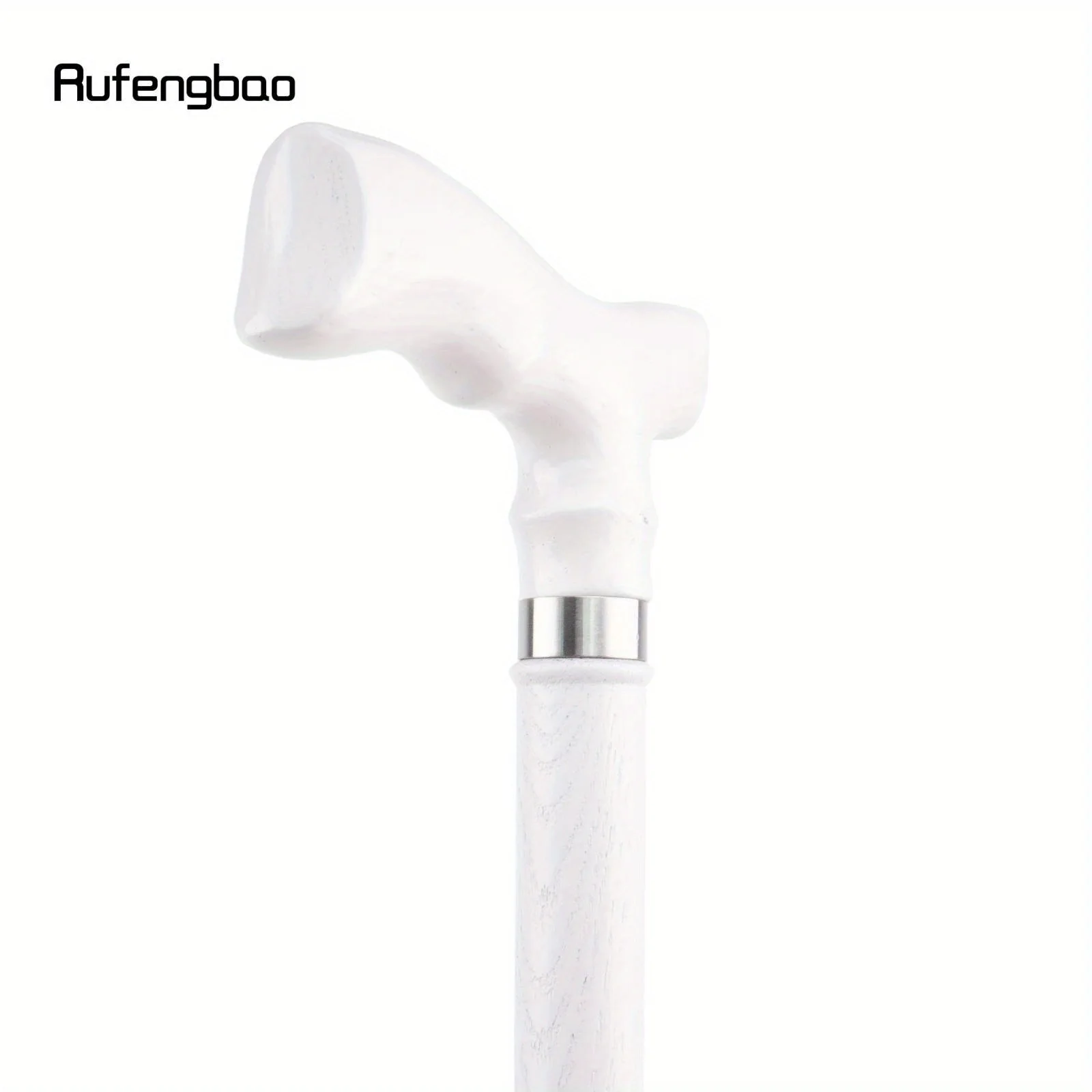White Trapezoidal Handle Wooden Single Joint Fashion Stick Cane Halloween Mace Crutch Wand Crosier Performance Stage Cane 94cm