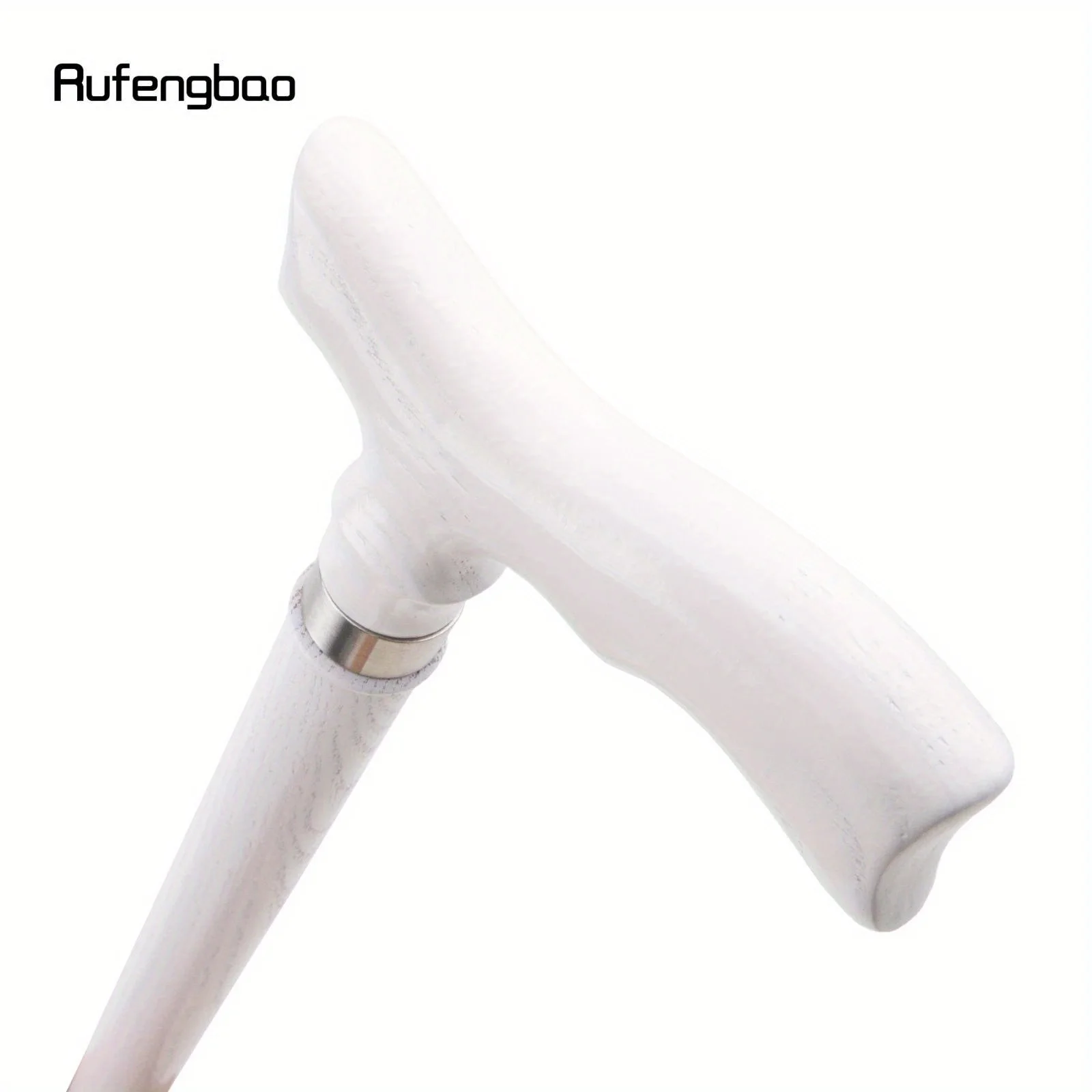 White Trapezoidal Handle Wooden Single Joint Fashion Stick Cane Halloween Mace Crutch Wand Crosier Performance Stage Cane 94cm