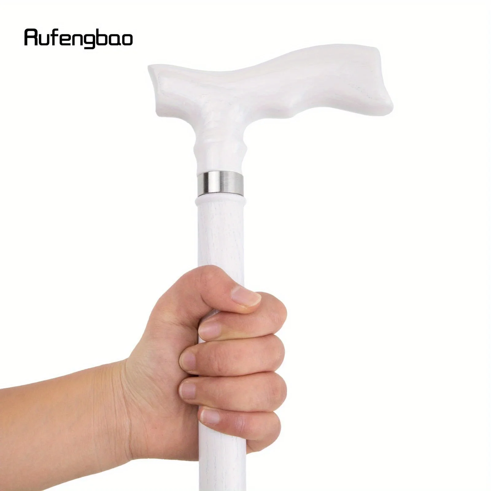White Trapezoidal Handle Wooden Single Joint Fashion Stick Cane Halloween Mace Crutch Wand Crosier Performance Stage Cane 94cm