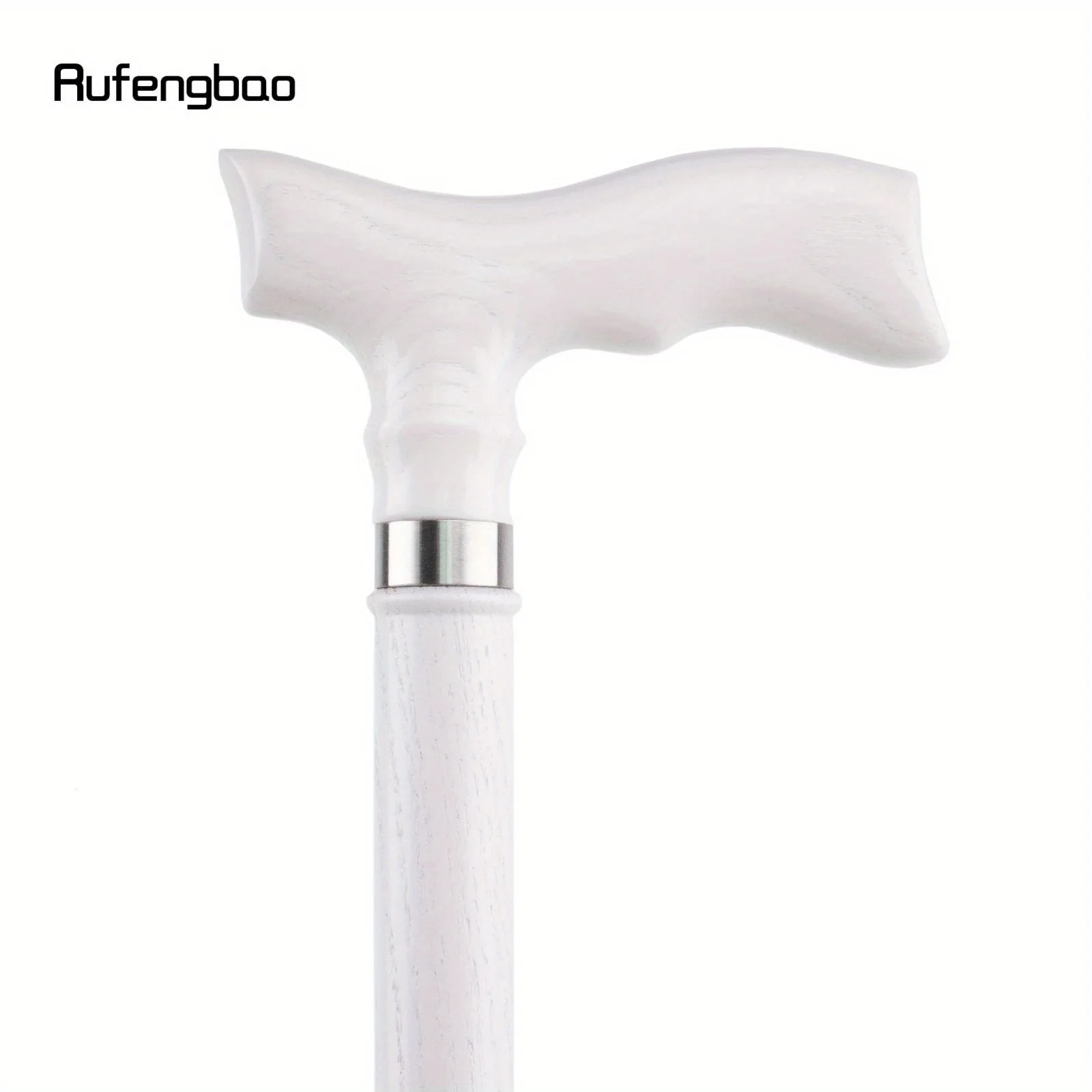 White Trapezoidal Handle Wooden Single Joint Fashion Stick Cane Halloween Mace Crutch Wand Crosier Performance Stage Cane 94cm