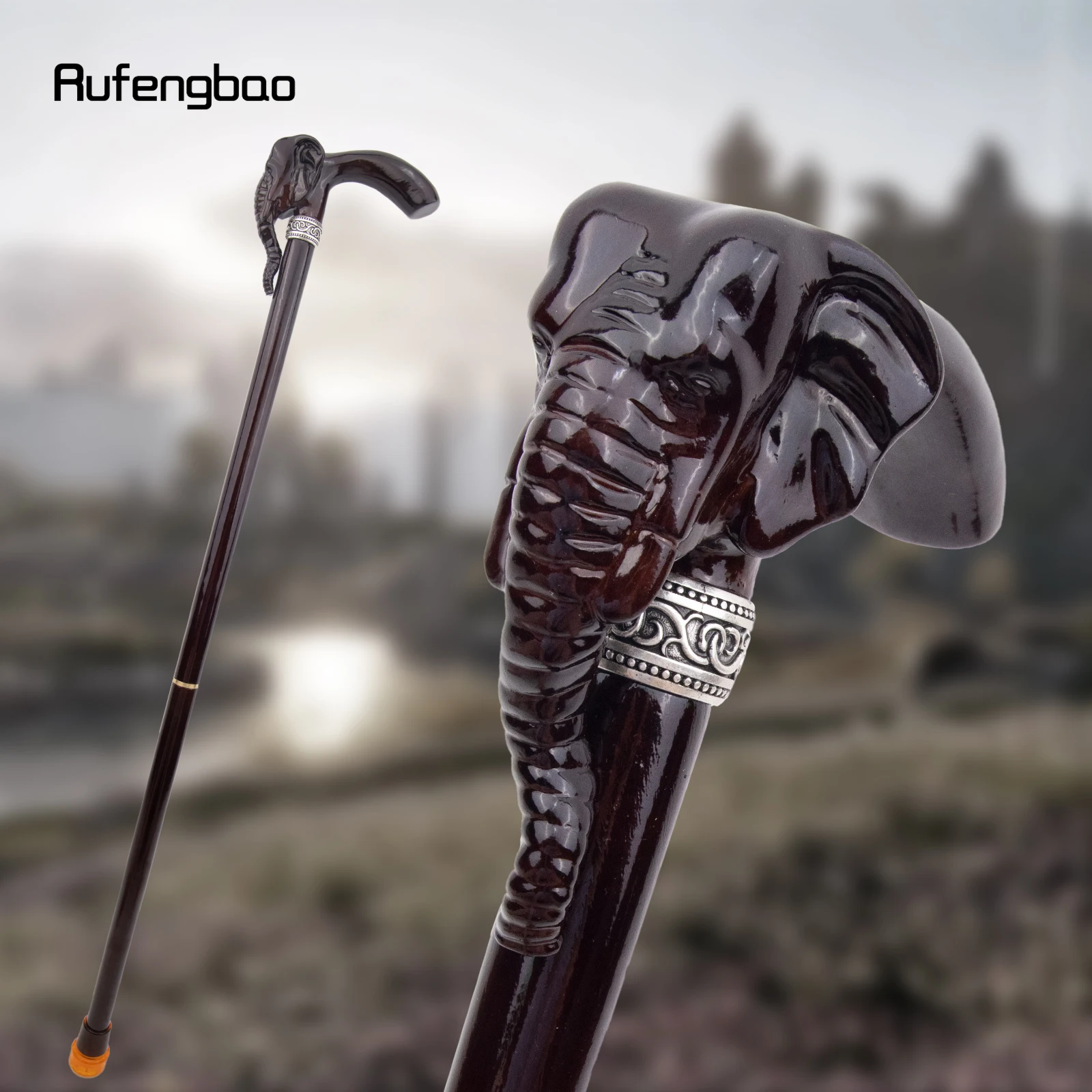 Elephant Brown Wooden Fashion Walking Stick Decorative Vampire Cospaly Party Wood Walking Cane Halloween Mace Wand Crosier 90cm