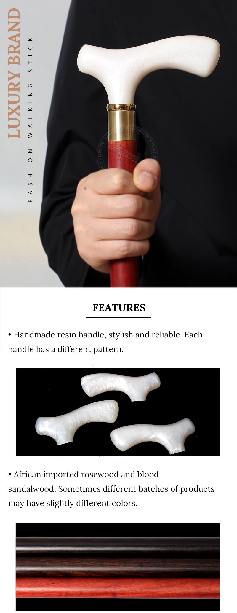 White Resin Handle African Wooden Luxury Walking Stick Men And Women Fashion Elegant Walking Stick Vintage Walking Canes