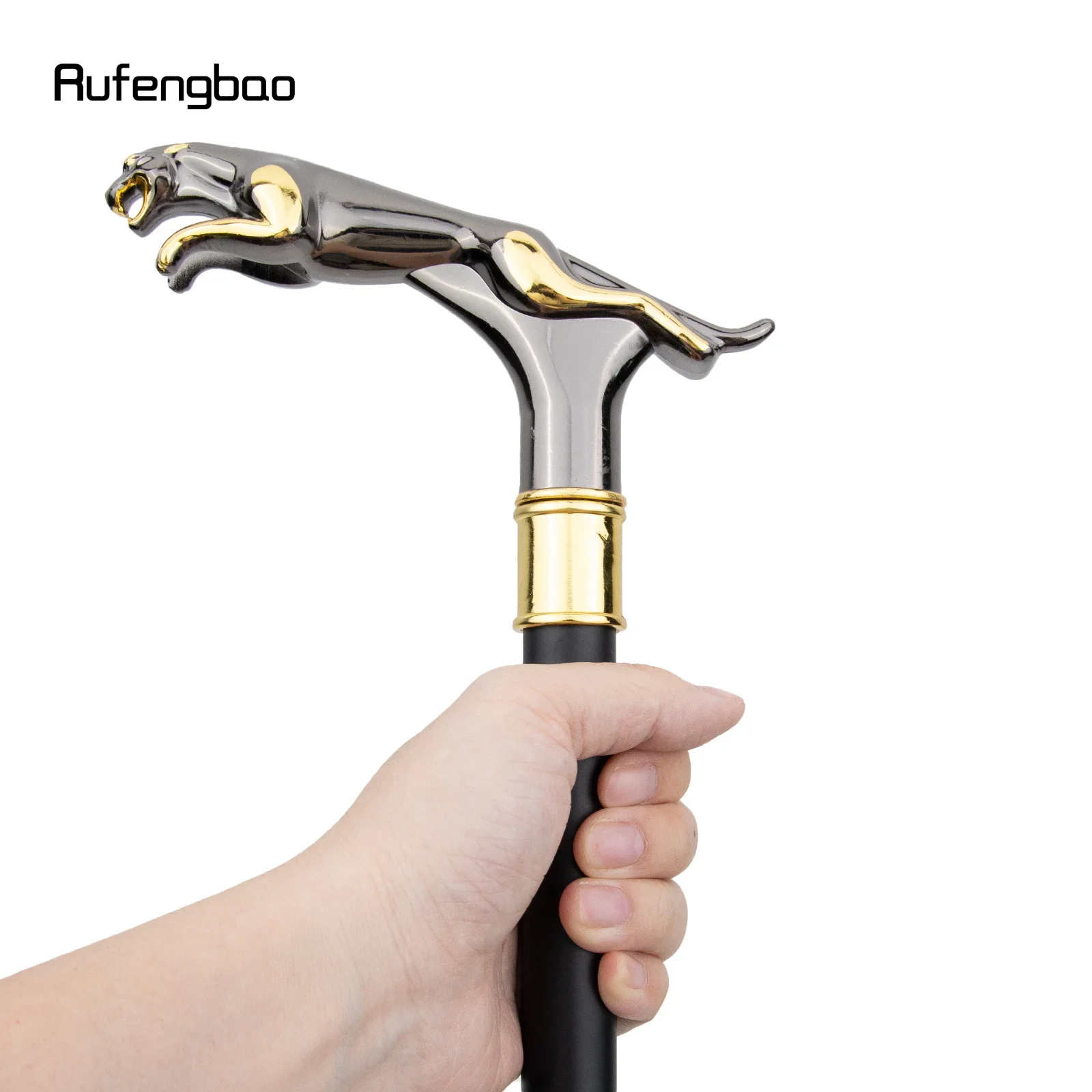 Golden Black Leopard with Tail Fashion Walking Stick for Party Decorative Walking Cane Elegant Crosier Knob Walking Stick 93cm