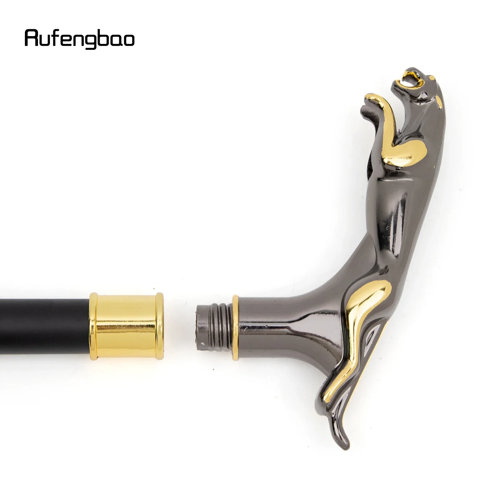 Golden Black Leopard with Tail Fashion Walking Stick for Party Decorative Walking Cane Elegant Crosier Knob Walking Stick 93cm