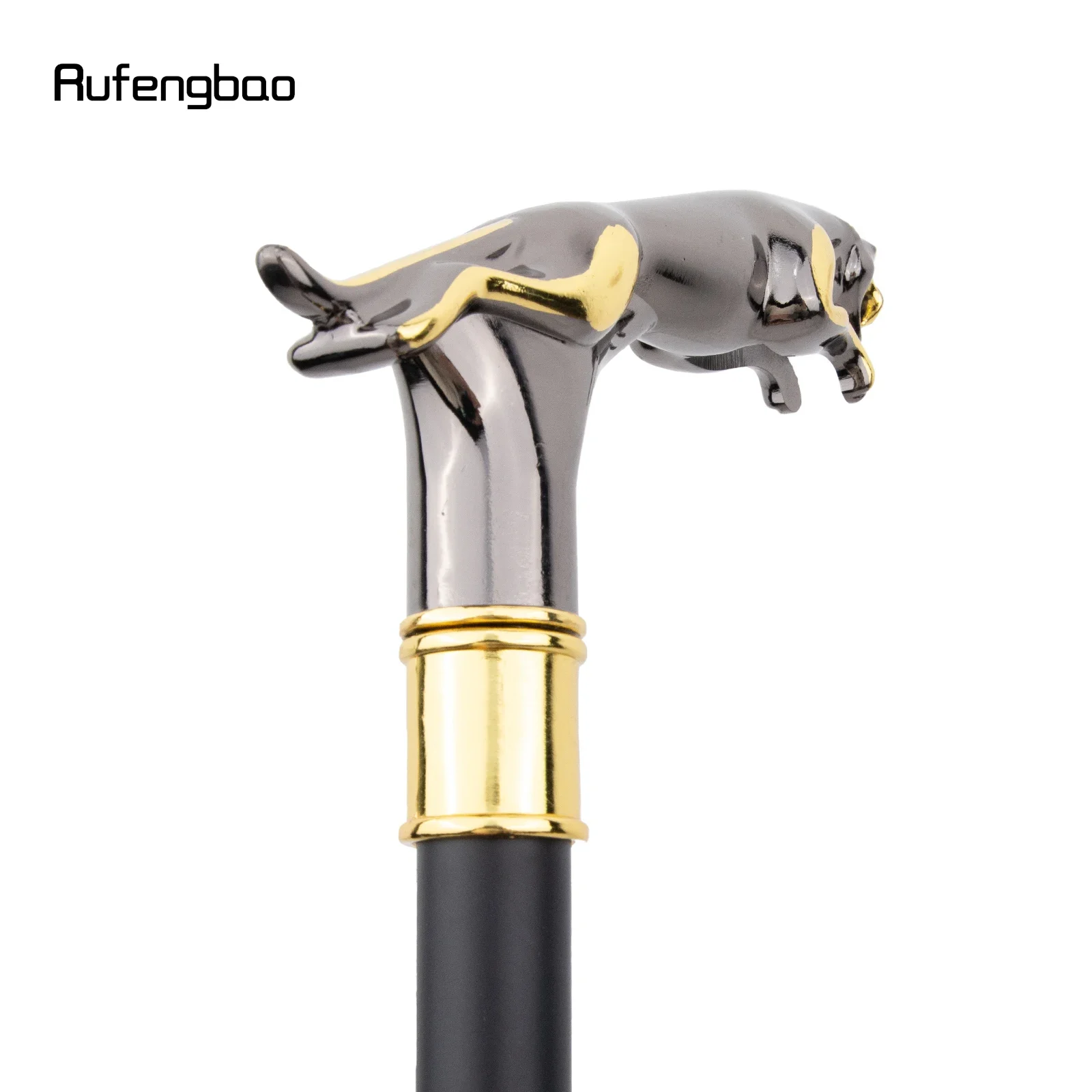 Golden Black Leopard with Tail Fashion Walking Stick for Party Decorative Walking Cane Elegant Crosier Knob Walking Stick 93cm