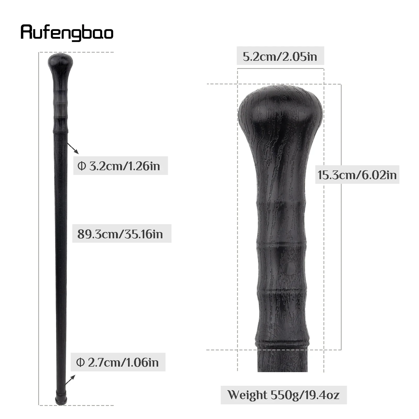 Black PVC Walking Cane Fashion Decorative ABS Plastic Stick Elegant Cosplay Cane Knob Crosier 95cm Performance Stage Cane