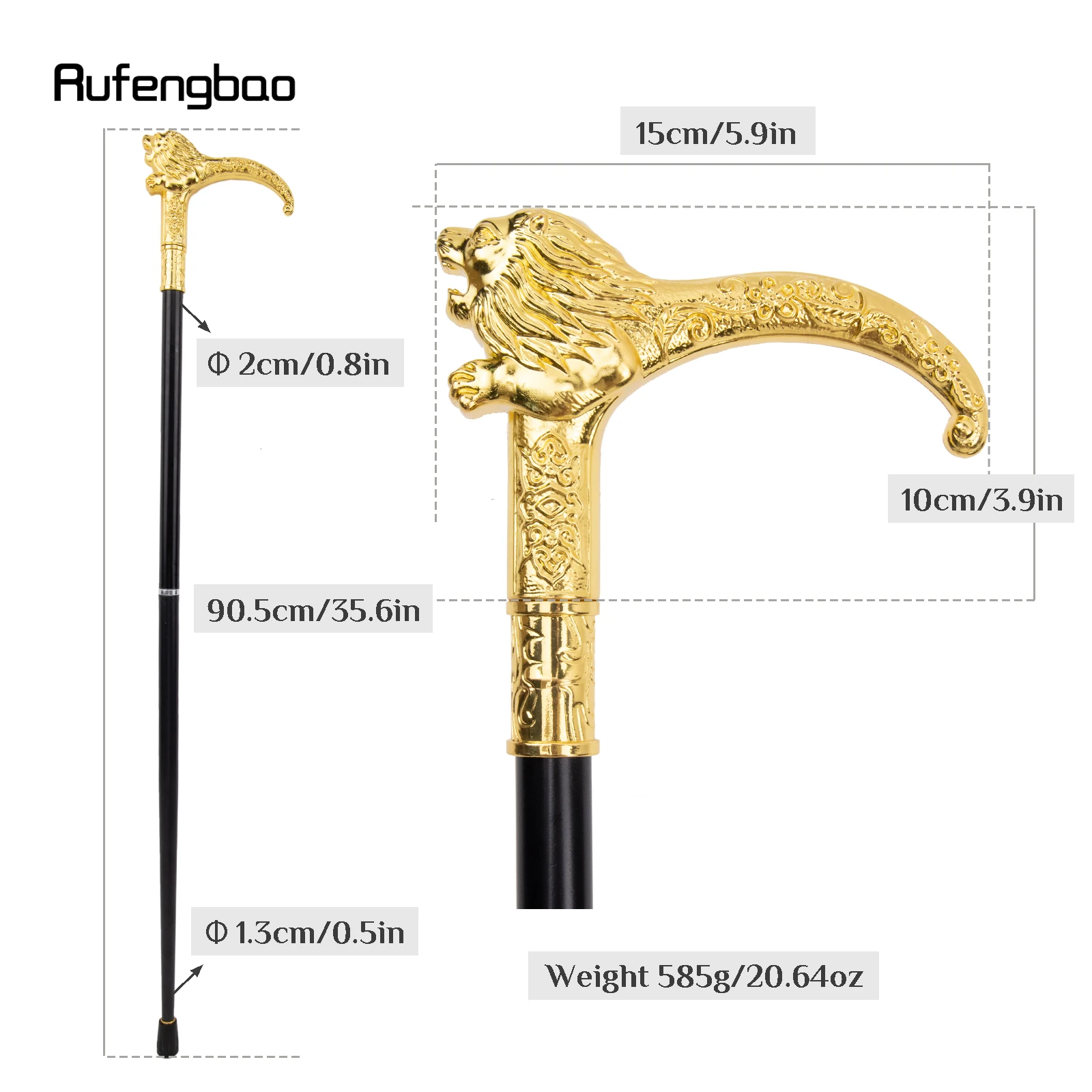 Golden Luxury Lion Handle Fashion Walking Stick for Party Decorative Walking Cane Elegant Crosier Knob Walking Stick 95cm