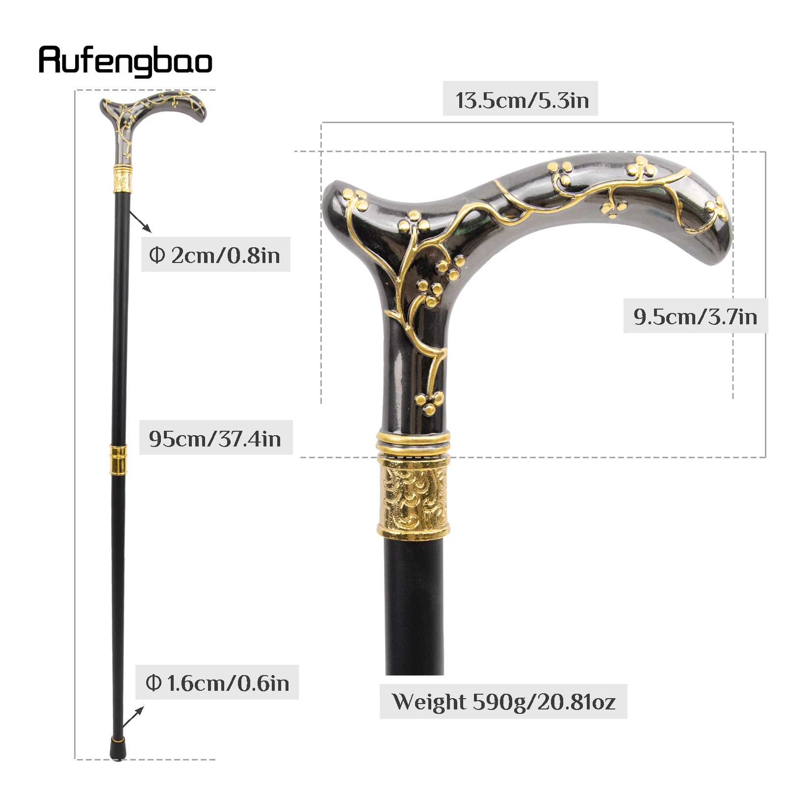 Golden Black Plum Blossom Flower Fashion Walking Stick Decorative Stick Cospaly Vintage Fashionable Walking Cane Crosier 93cm