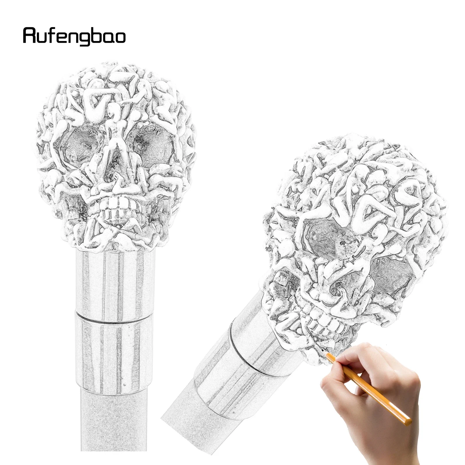 White Resin Skull Head Walking Cane Fashion Decorative Steel Stick Gentleman Elegant Cosplay Cane Knob Crosier 92cm
