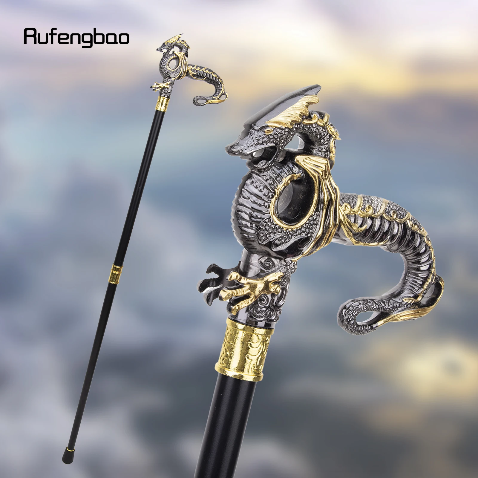 Gold Black Luxury Dragon Walking Cane Fashion Decorative Walking Stick Gentleman Elegant Cosplay Cane Knob Crosier 93cm