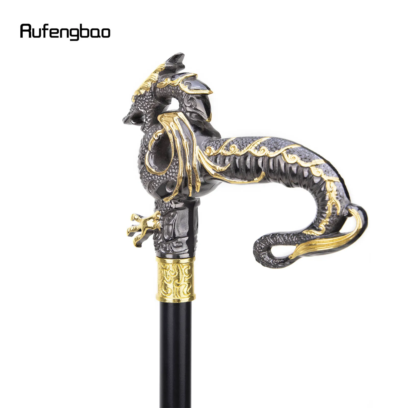 Gold Black Luxury Dragon Walking Cane Fashion Decorative Walking Stick Gentleman Elegant Cosplay Cane Knob Crosier 93cm