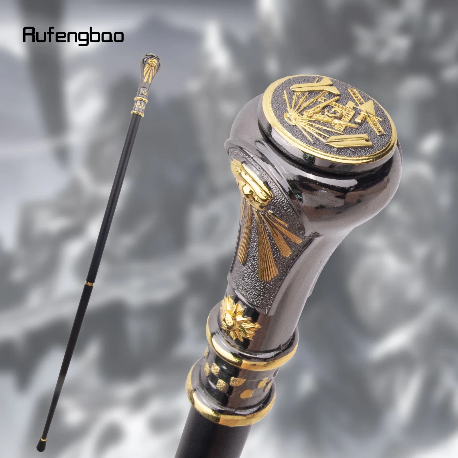 Golden Black Freemasonry Freemasons VG Totem Relief Decorative Stick -36" Vintage-Inspired Cane for Cosplay, and Costume Parties